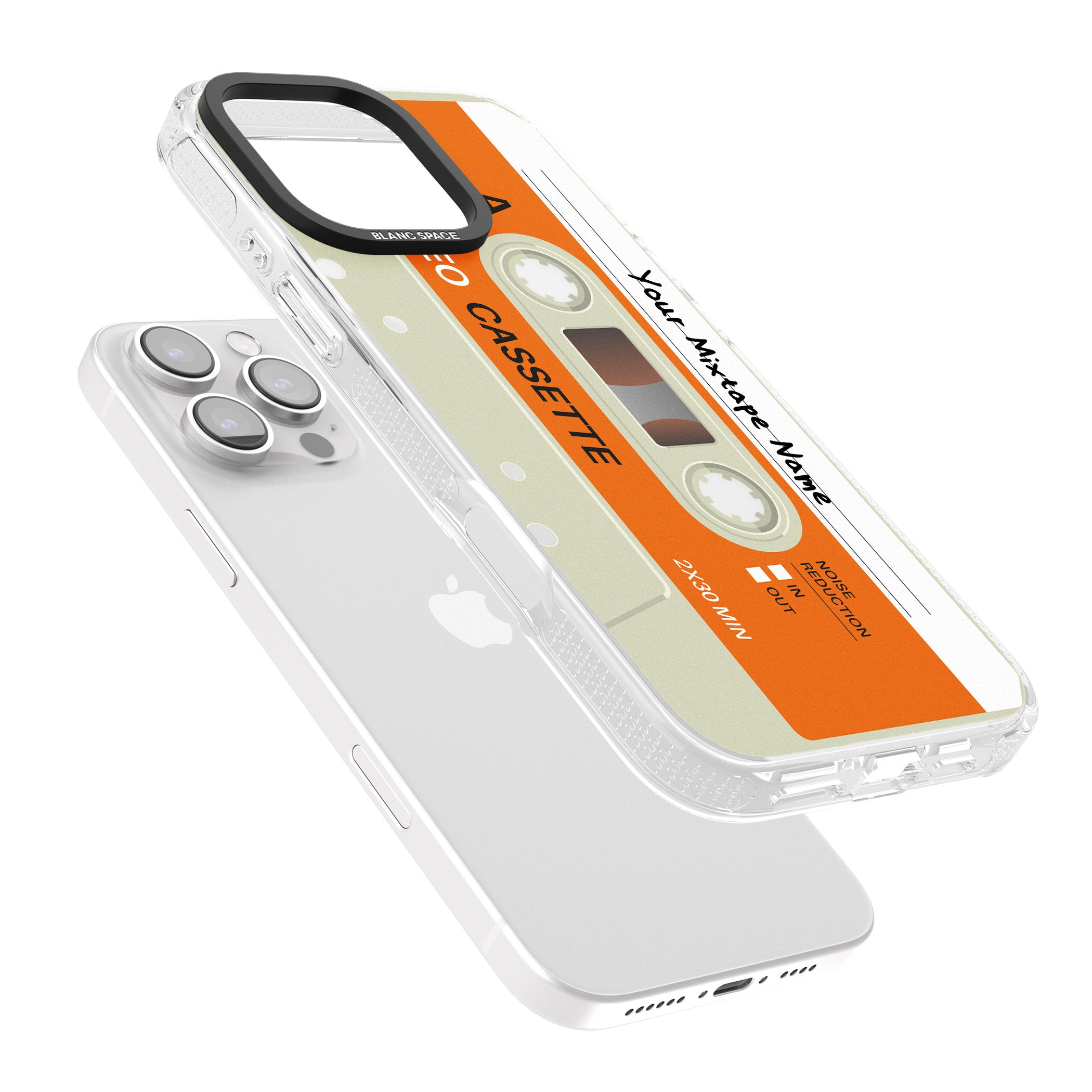 Personalised Classic Cassette iPhone 16 Pro Max / 16 Pro Clear Case Impact Air - Blanc Space