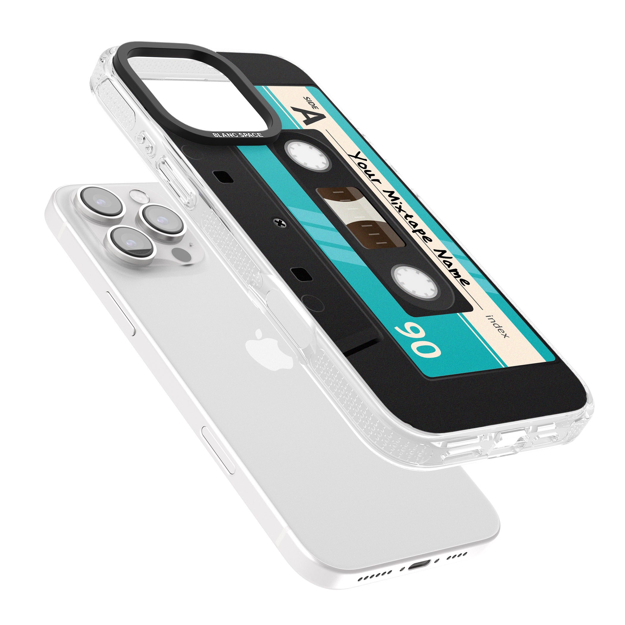 Personalised Dark Cassette iPhone 16 Pro Max / 16 Pro Clear Case Impact Air - Blanc Space