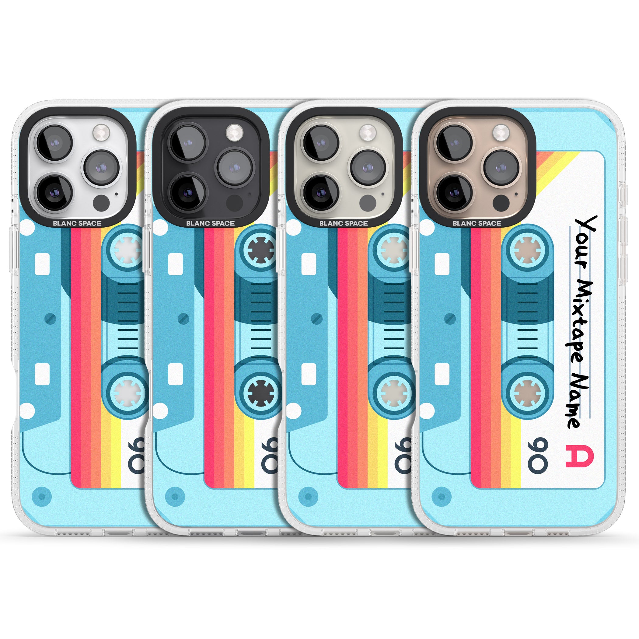 Personalised Sporty Cassette iPhone 16 Pro Max / 16 Pro Clear Case Impact Air - Blanc Space