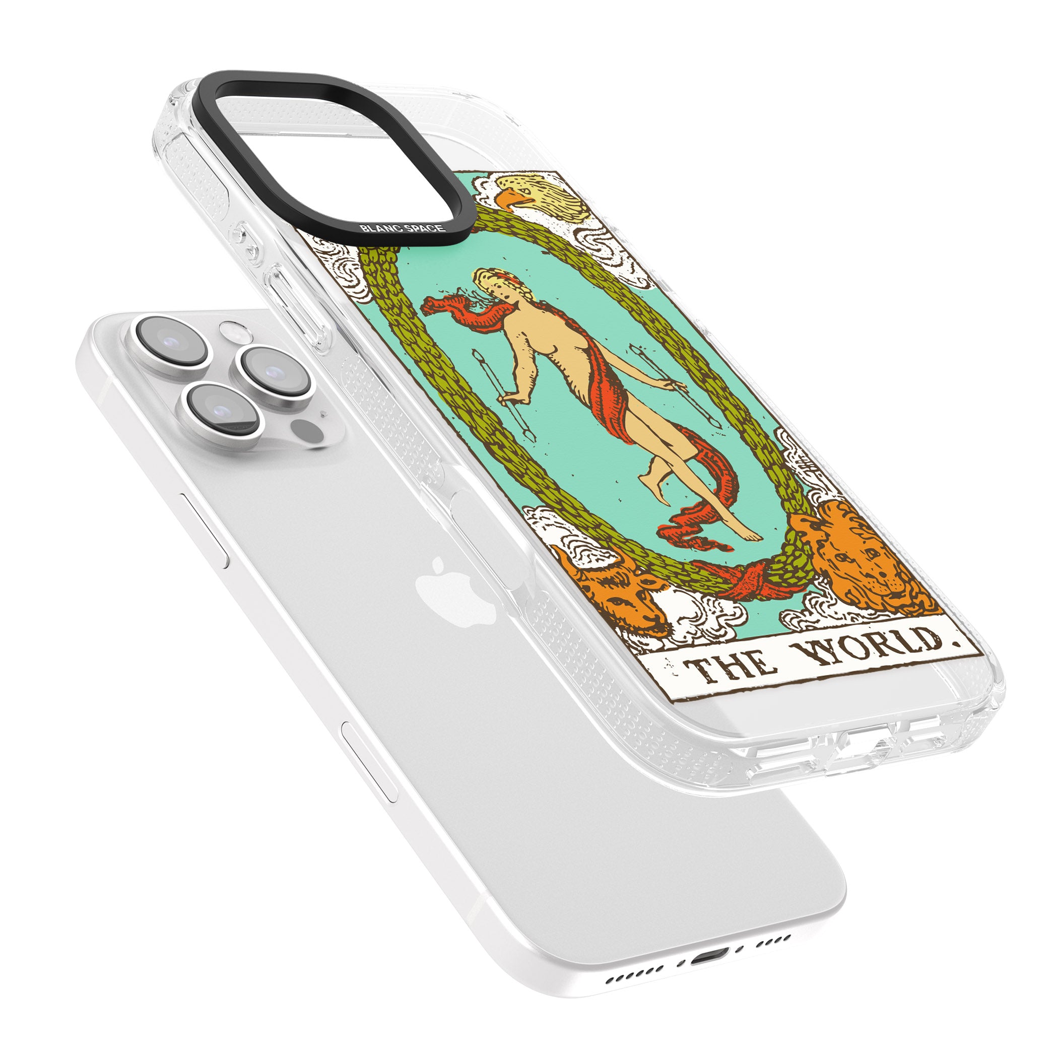 Personalised The World Tarot Card - Colour iPhone 16 Pro Max / 16 Pro Clear Case Impact Air - Blanc Space
