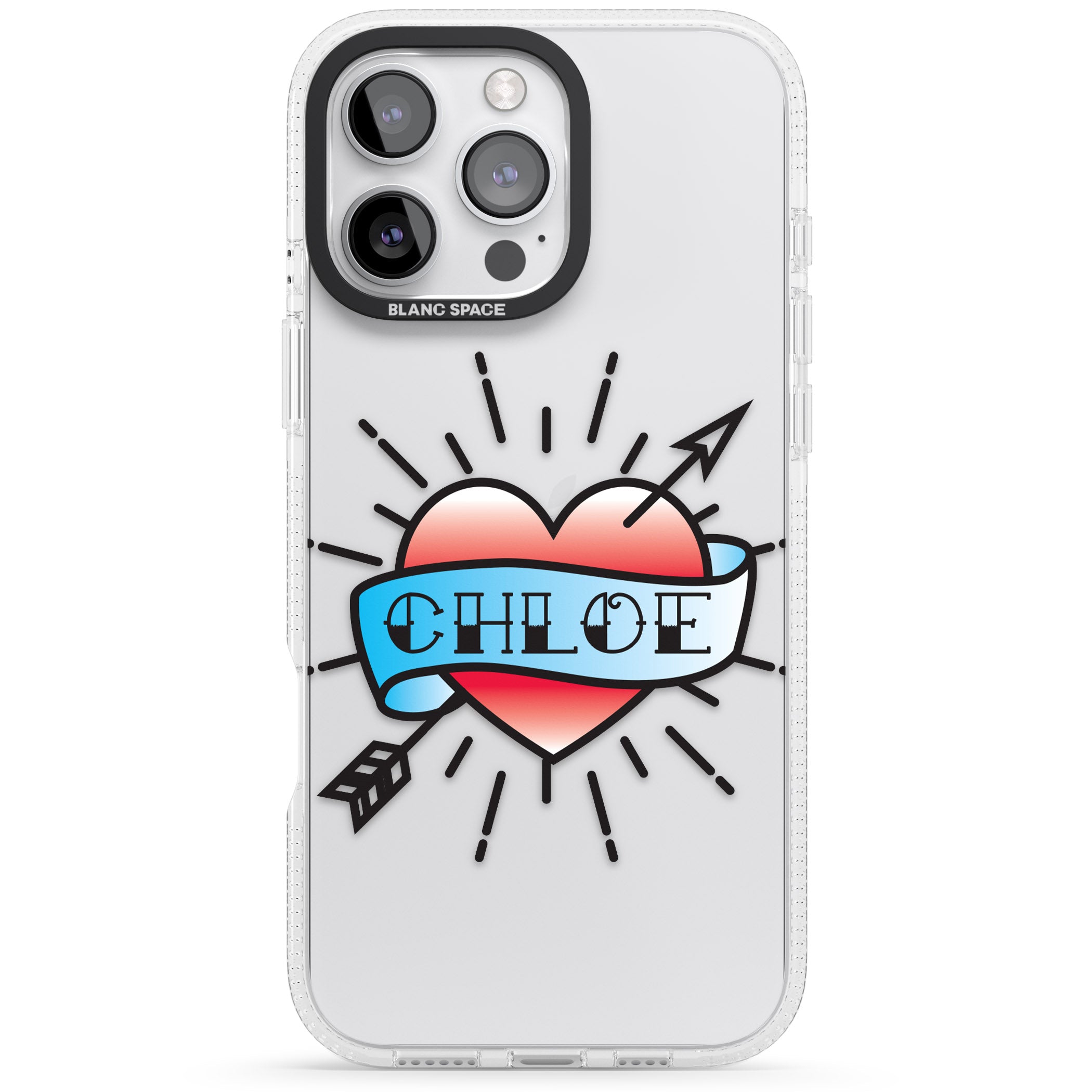 Personalised Heart Tattoo iPhone 16 Pro Max / 16 Pro Clear Case Impact Air - Blanc Space