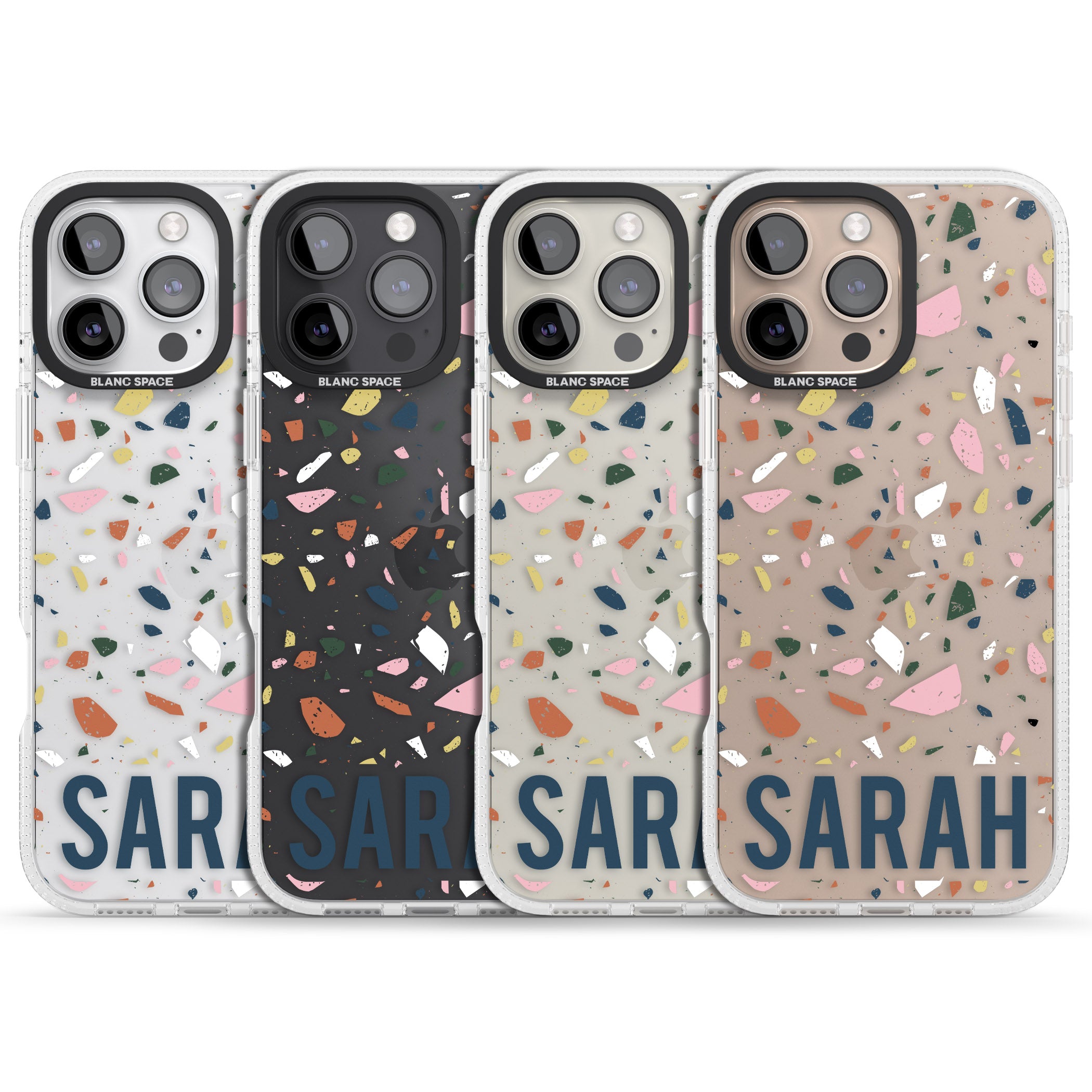 Personalised Terrazzo iPhone 16 Pro Max / 16 Pro Clear Case Impact Air - Blanc Space