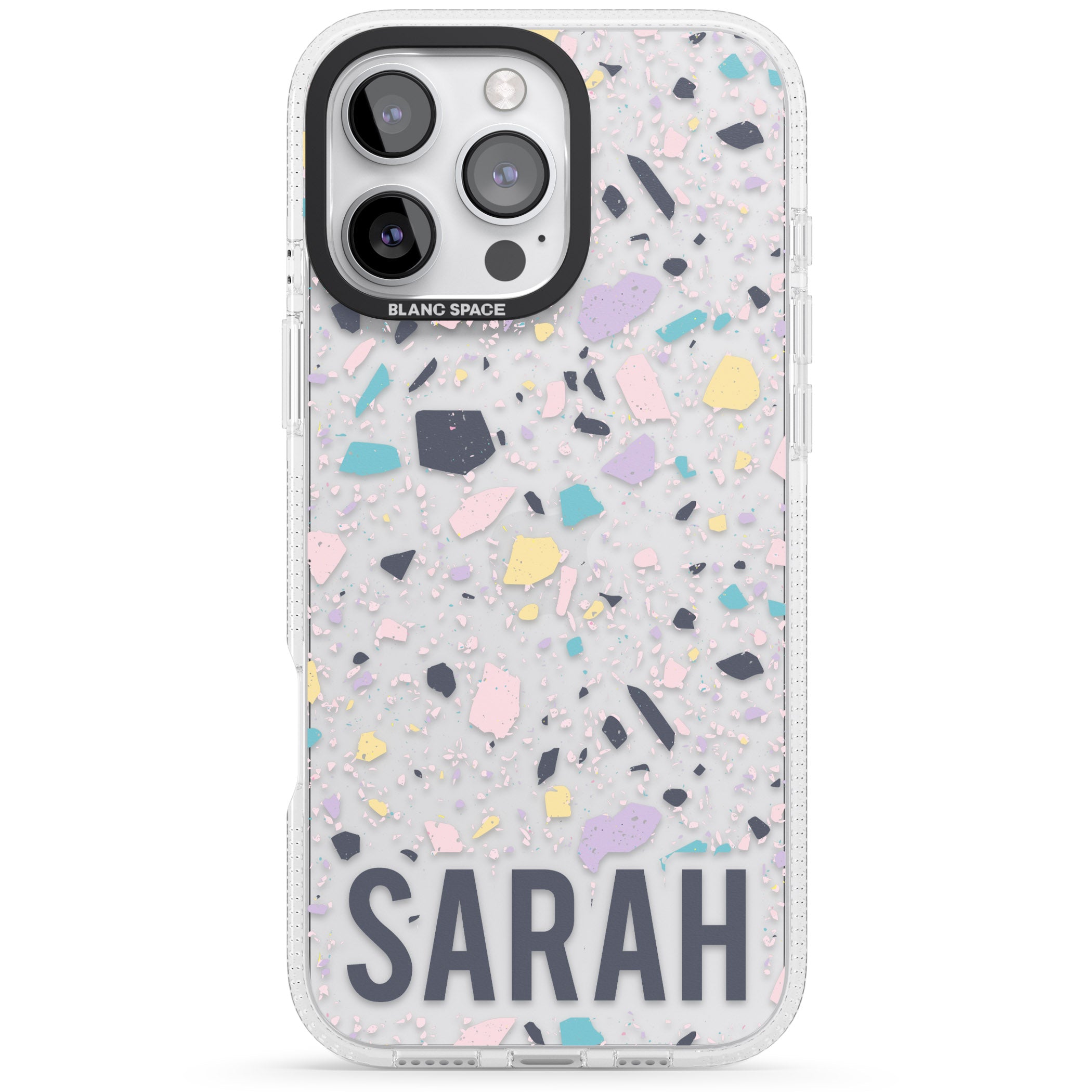 Personalised Terrazzo - Pink, Purple, Blue iPhone 16 Pro Max / 16 Pro Clear Case Impact Air - Blanc Space