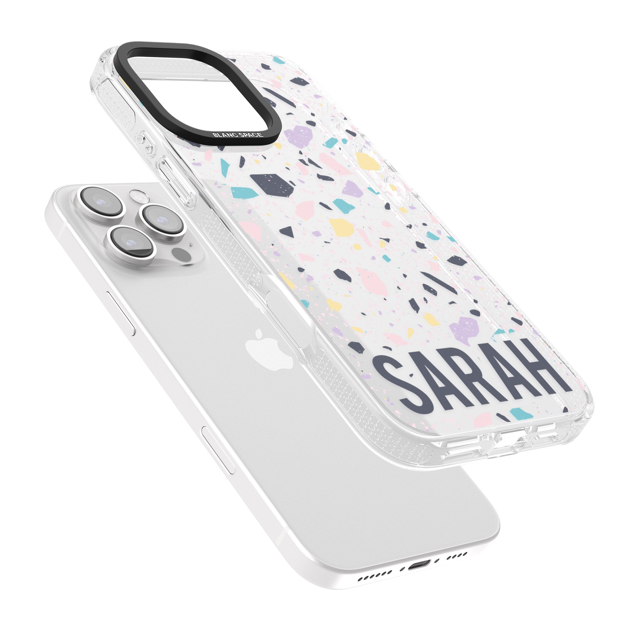 Personalised Terrazzo - Pink, Purple, Blue iPhone 16 Pro Max / 16 Pro Clear Case Impact Air - Blanc Space