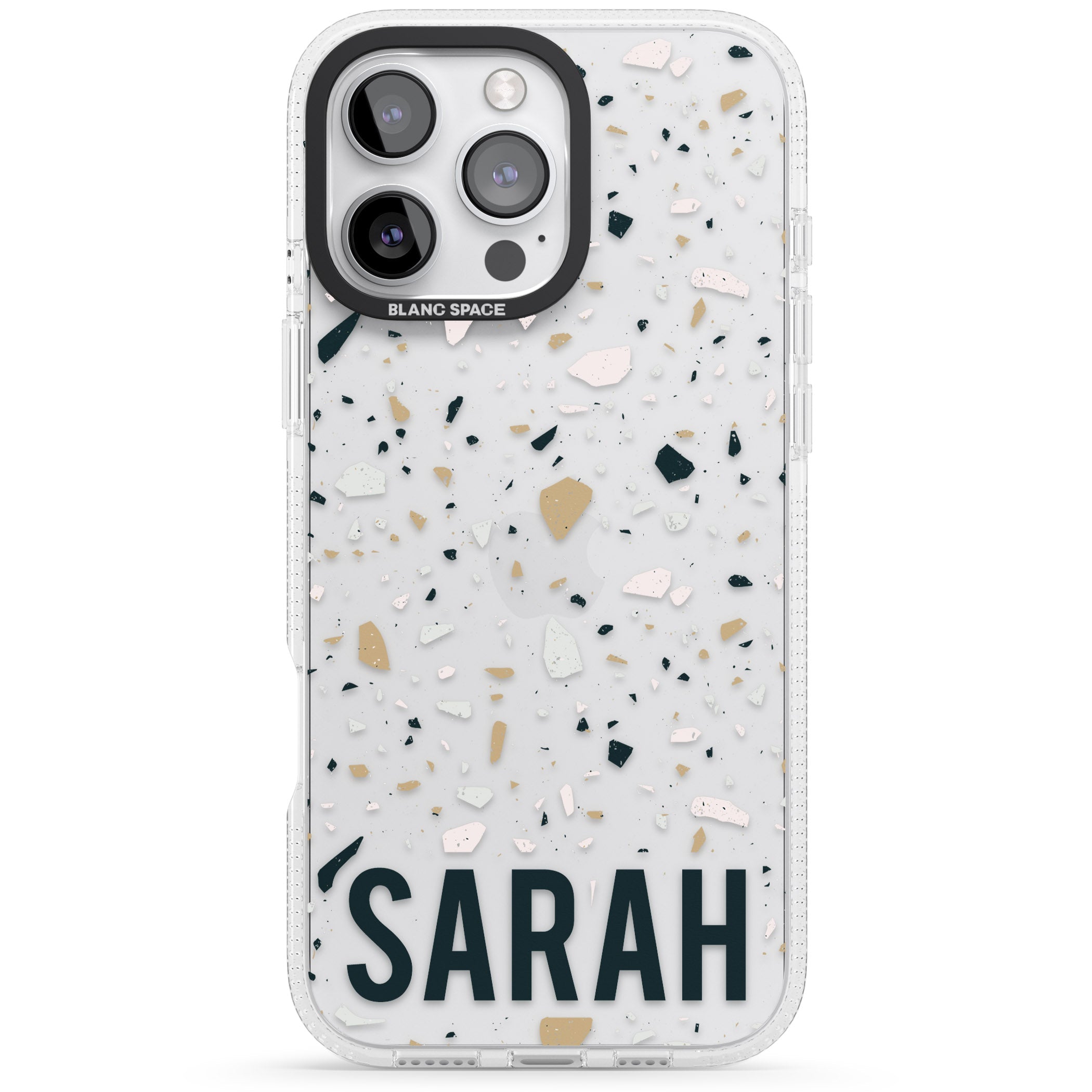 Personalised Terrazzo - Blue, Pink, Brown iPhone 16 Pro Max / 16 Pro Clear Case Impact Air - Blanc Space