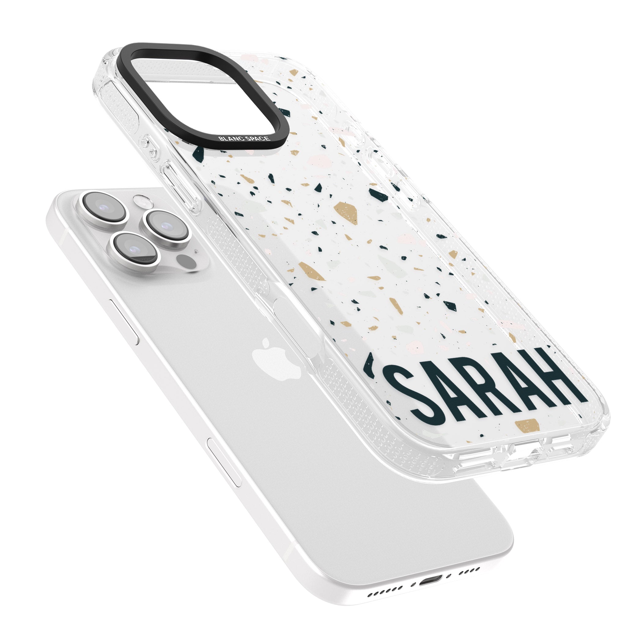 Personalised Terrazzo - Blue, Pink, Brown iPhone 16 Pro Max / 16 Pro Clear Case Impact Air - Blanc Space