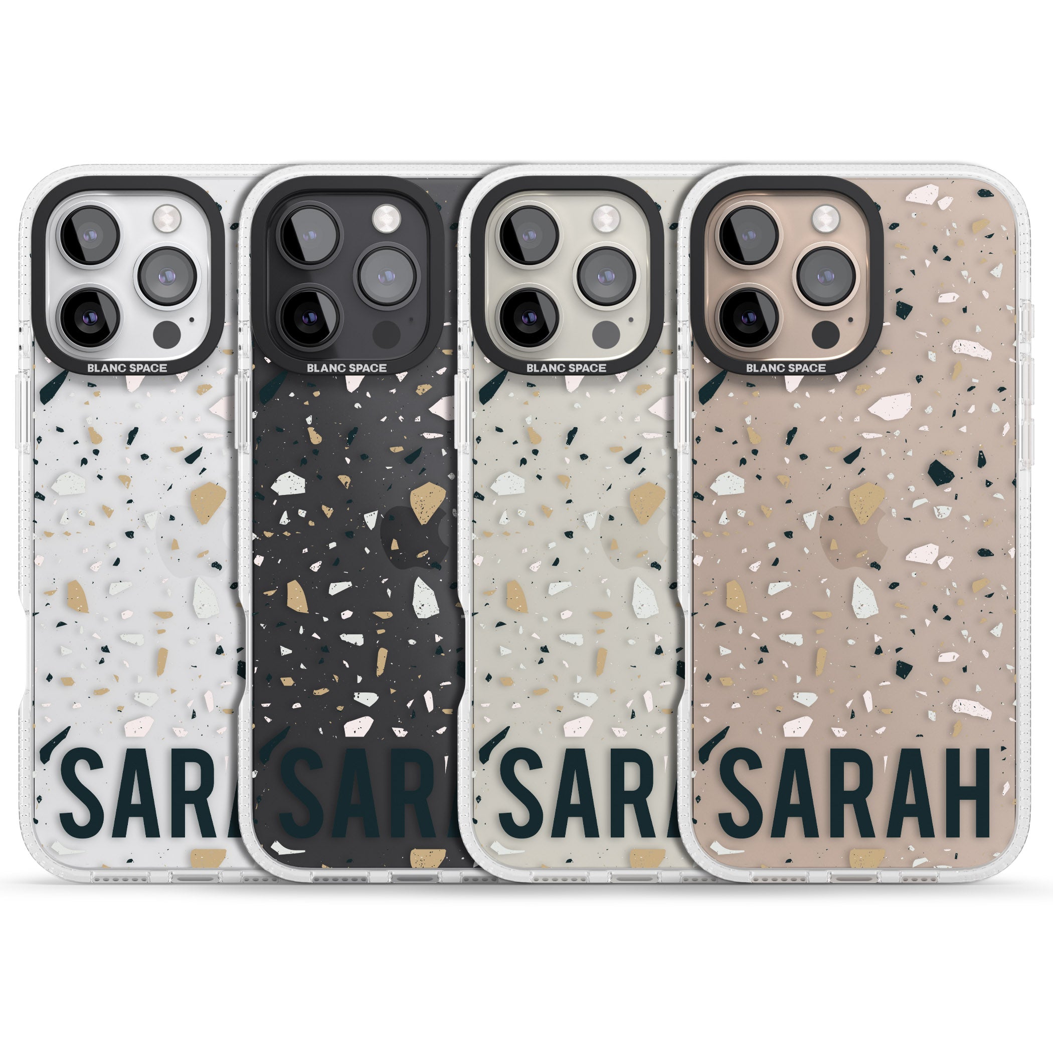Personalised Terrazzo - Blue, Pink, Brown iPhone 16 Pro Max / 16 Pro Clear Case Impact Air - Blanc Space