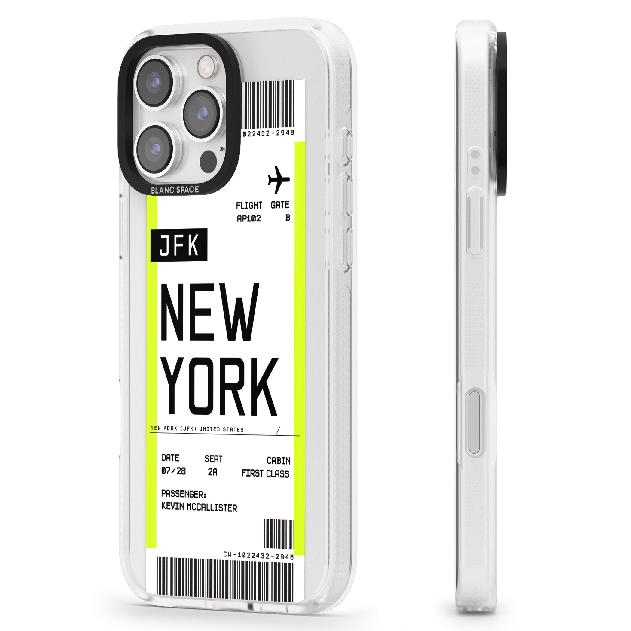 Personalised New York Boarding Pass iPhone 16 Pro Max / 16 Pro Clear Case Impact Air - Blanc Space