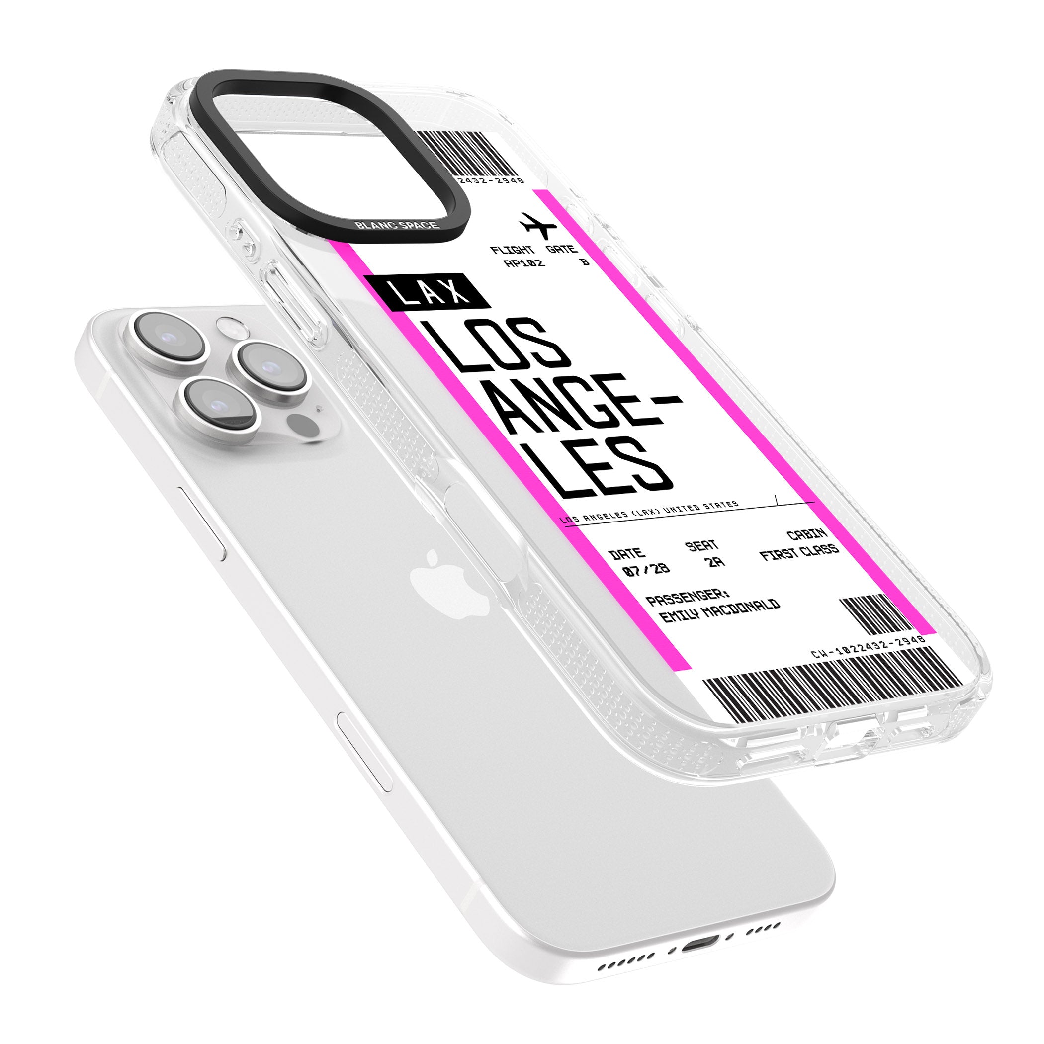 Personalised Los Angeles Boarding Pass iPhone 16 Pro Max / 16 Pro Clear Case Impact Air - Blanc Space