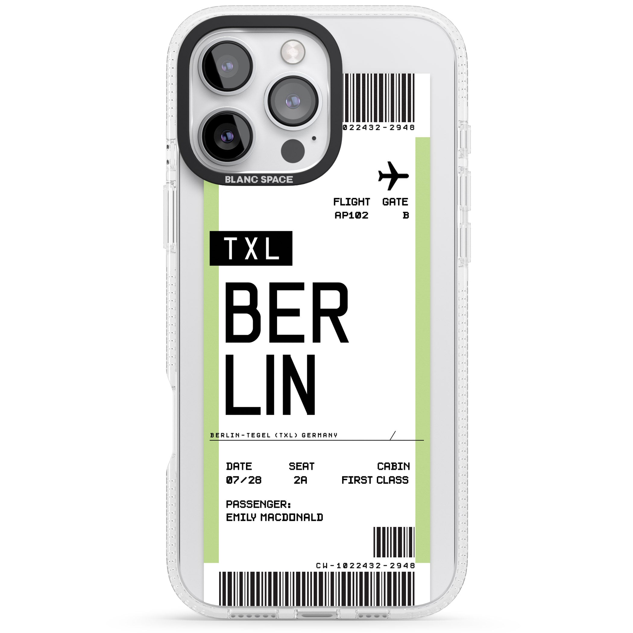 Personalised Berlin Boarding Pass iPhone 16 Pro Max / 16 Pro Clear Case Impact Air - Blanc Space