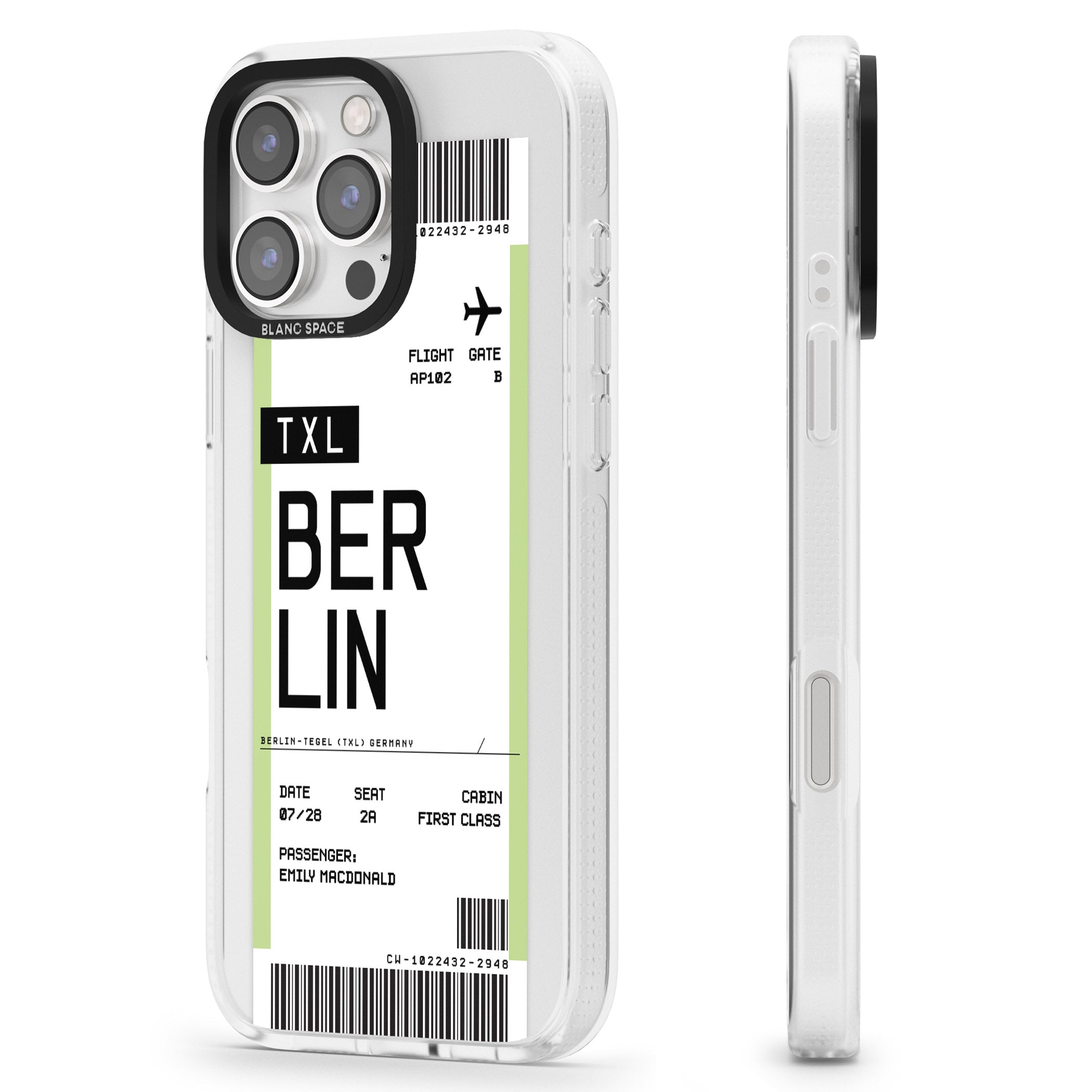 Personalised Berlin Boarding Pass iPhone 16 Pro Max / 16 Pro Clear Case Impact Air - Blanc Space
