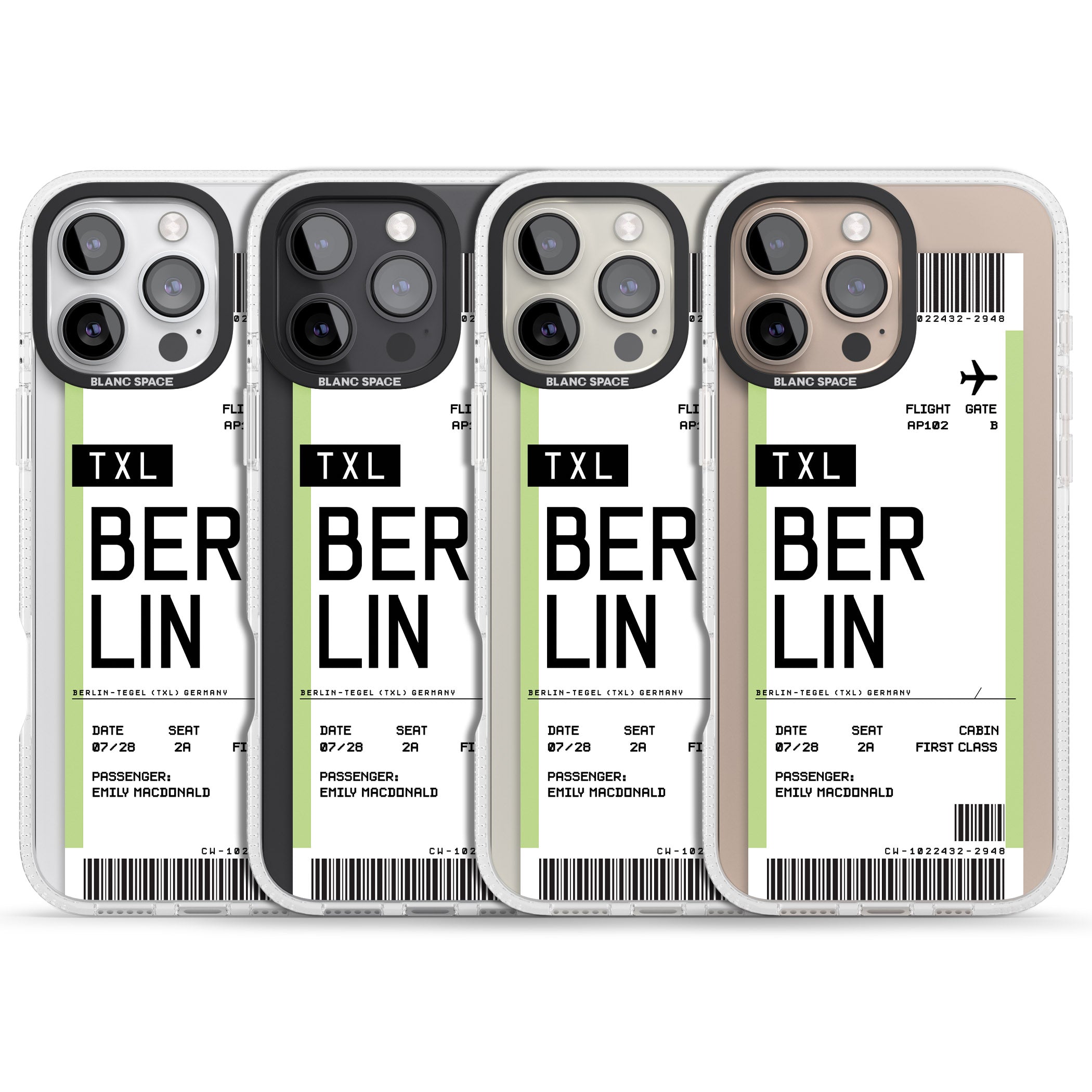 Personalised Berlin Boarding Pass iPhone 16 Pro Max / 16 Pro Clear Case Impact Air - Blanc Space