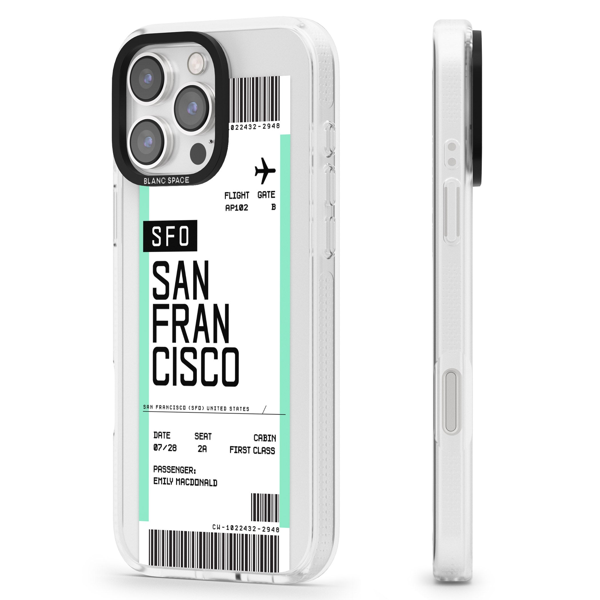 Personalised San Francisco Boarding Pass iPhone 16 Pro Max / 16 Pro Clear Case Impact Air - Blanc Space