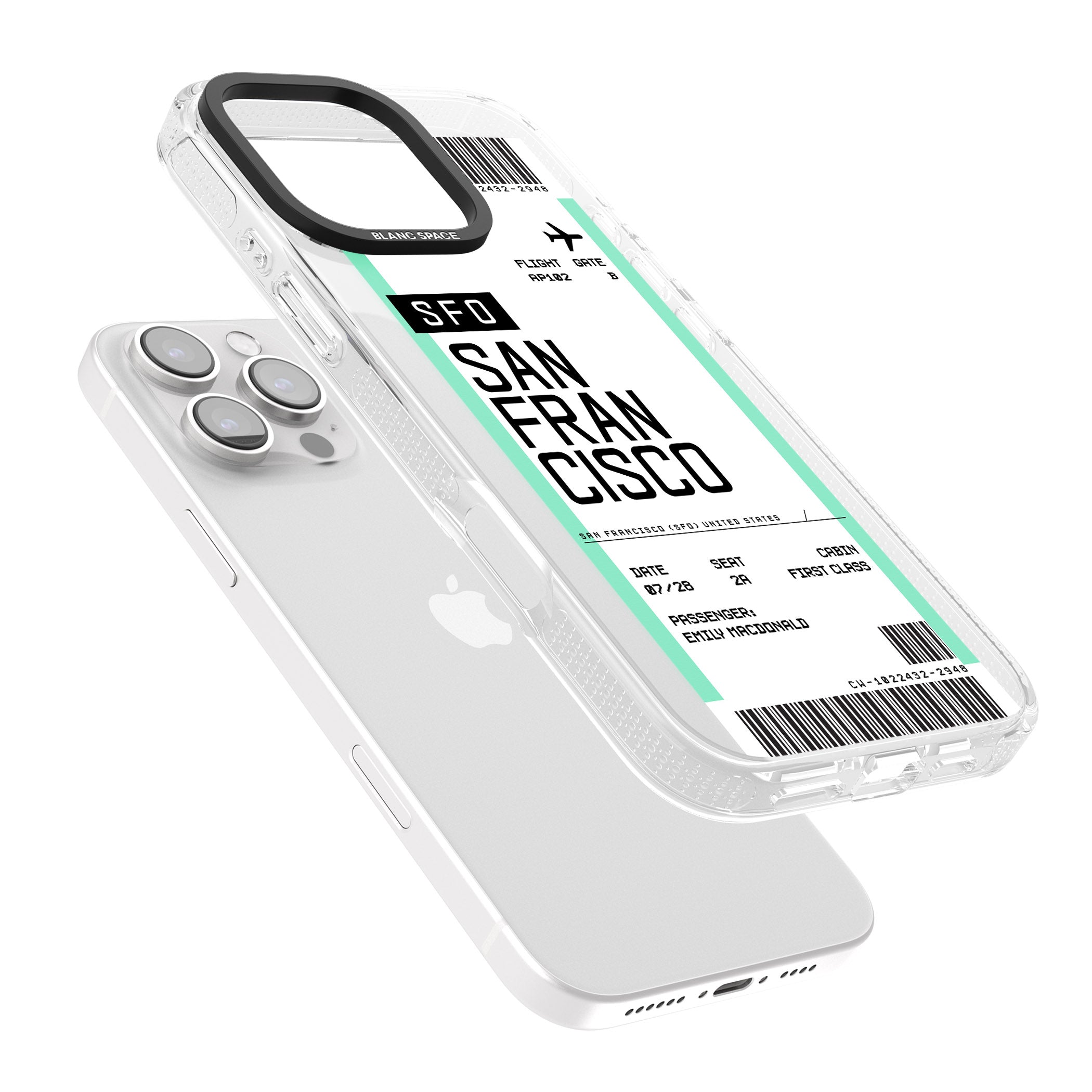 Personalised San Francisco Boarding Pass iPhone 16 Pro Max / 16 Pro Clear Case Impact Air - Blanc Space