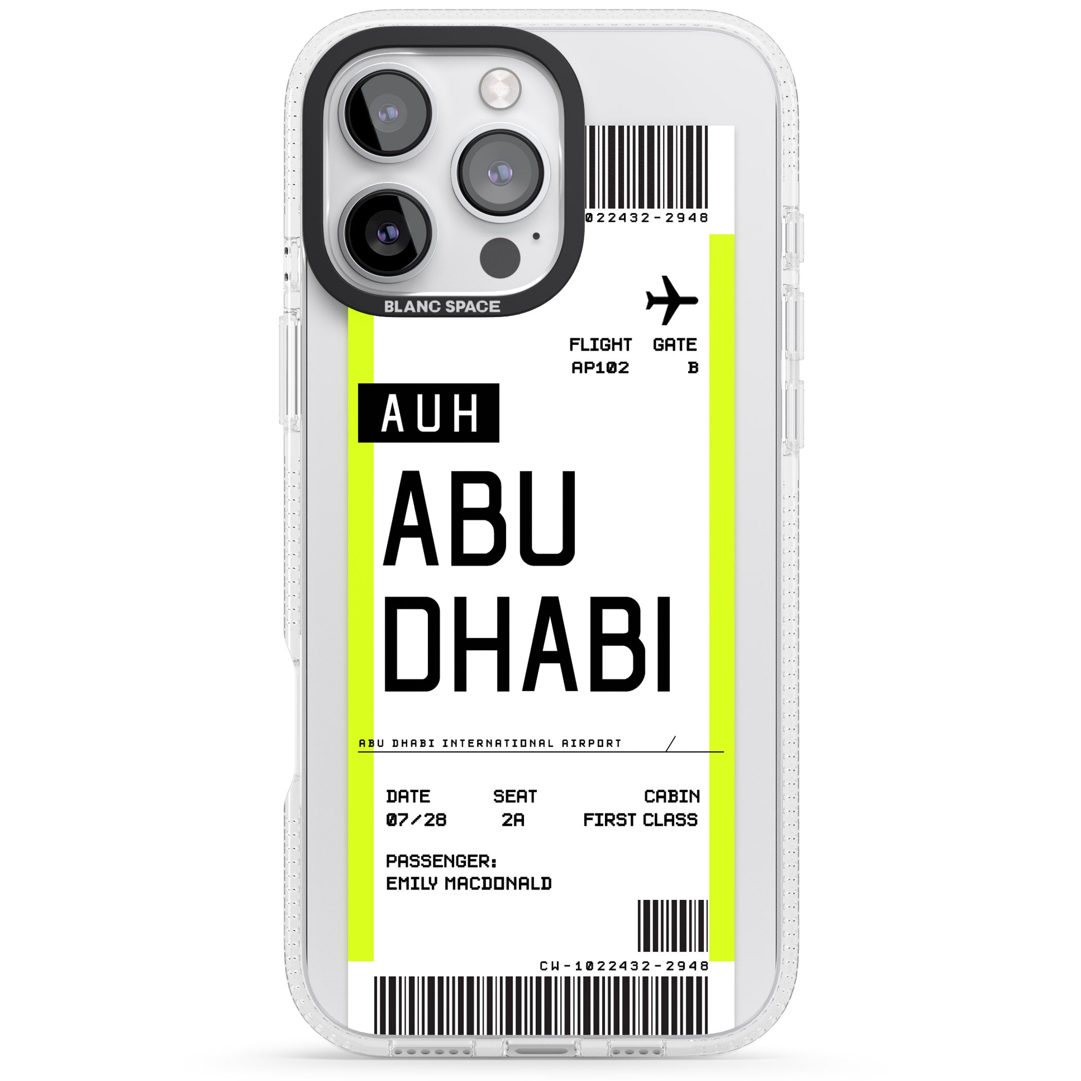 Personalised Abu Dhabi Boarding Pass iPhone 16 Pro Max / 16 Pro Clear Case Impact Air - Blanc Space