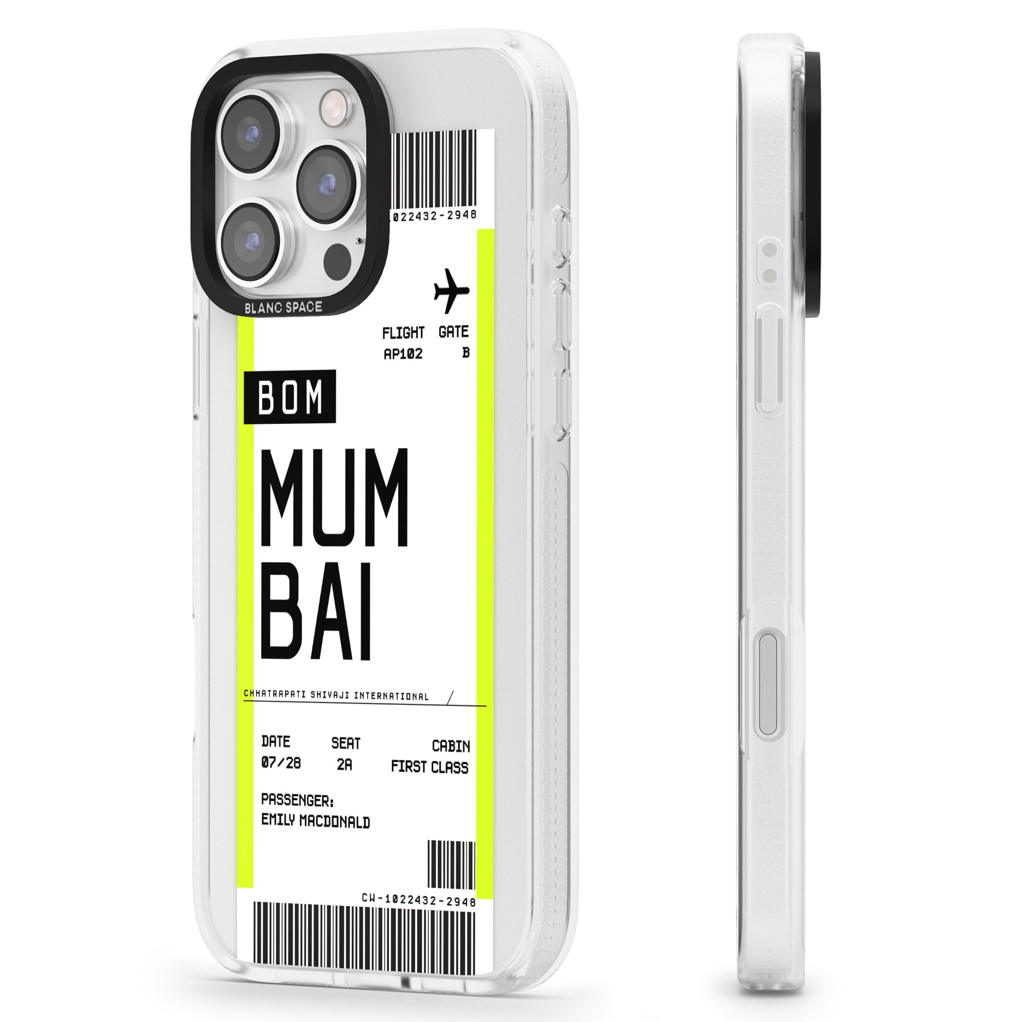 Personalised Mumbai Boarding Pass iPhone 16 Pro Max / 16 Pro Clear Case Impact Air - Blanc Space