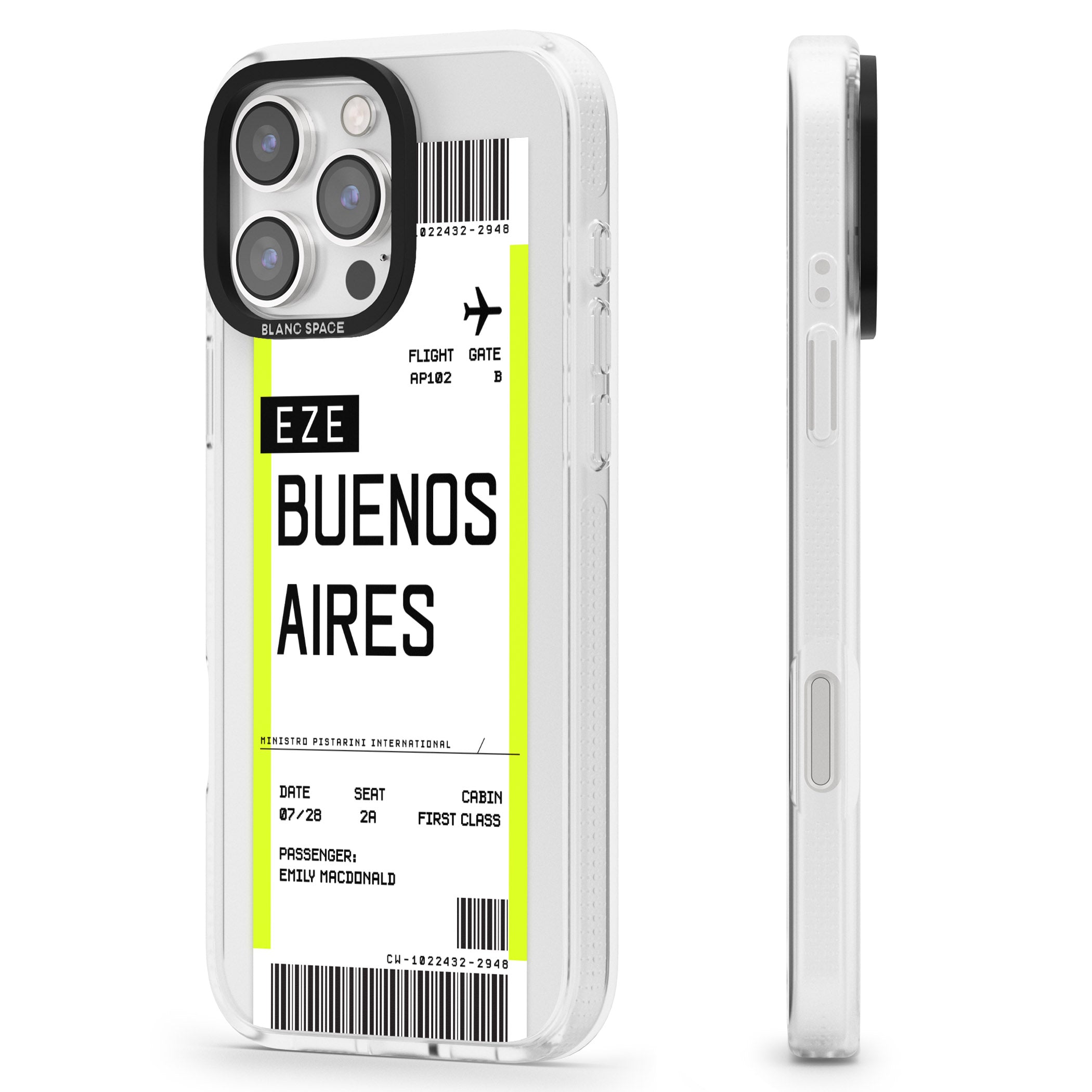 Personalised Buenos Aires Boarding Pass iPhone 16 Pro Max / 16 Pro Clear Case Impact Air - Blanc Space