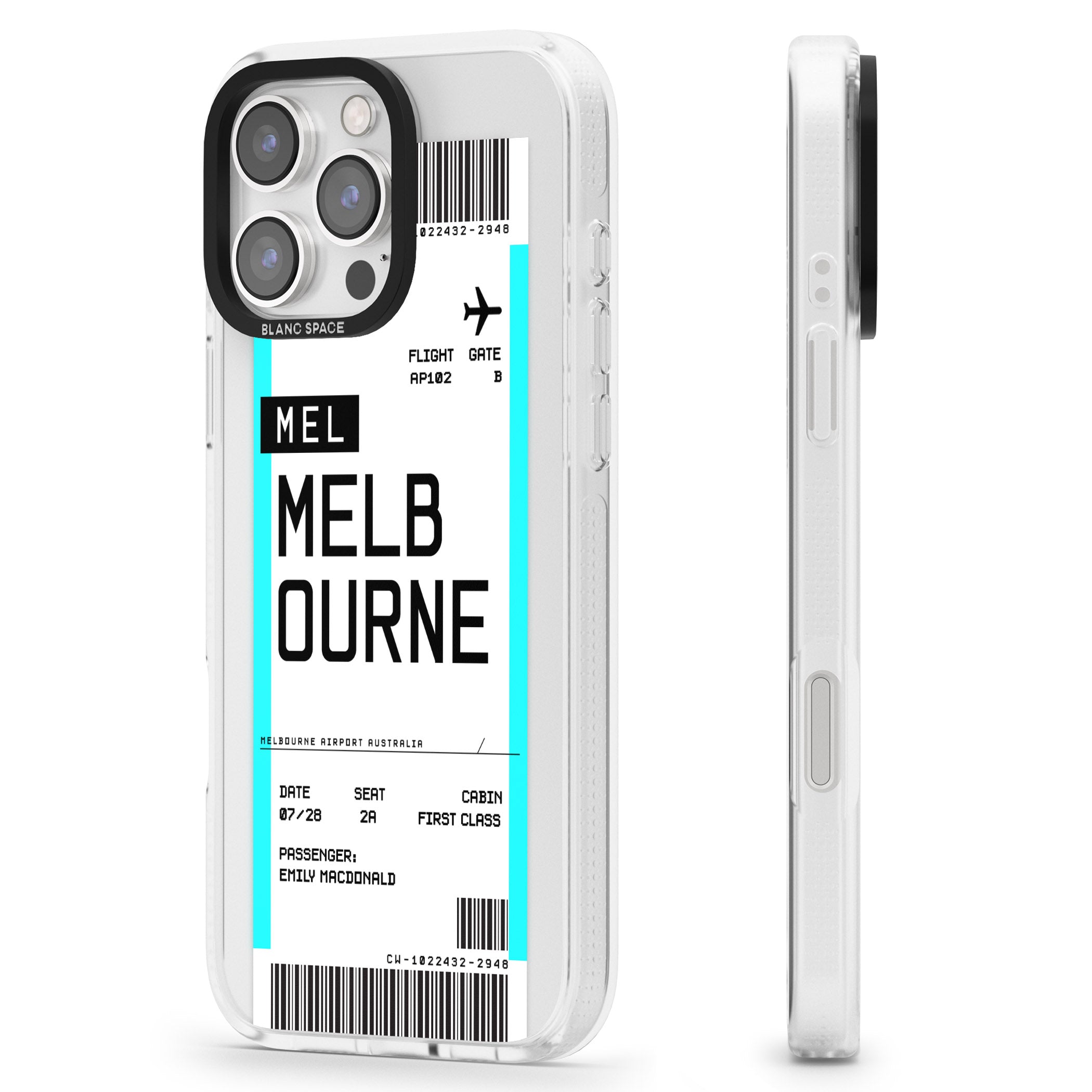 Personalised Melbourne Boarding Pass iPhone 16 Pro Max / 16 Pro Clear Case Impact Air - Blanc Space