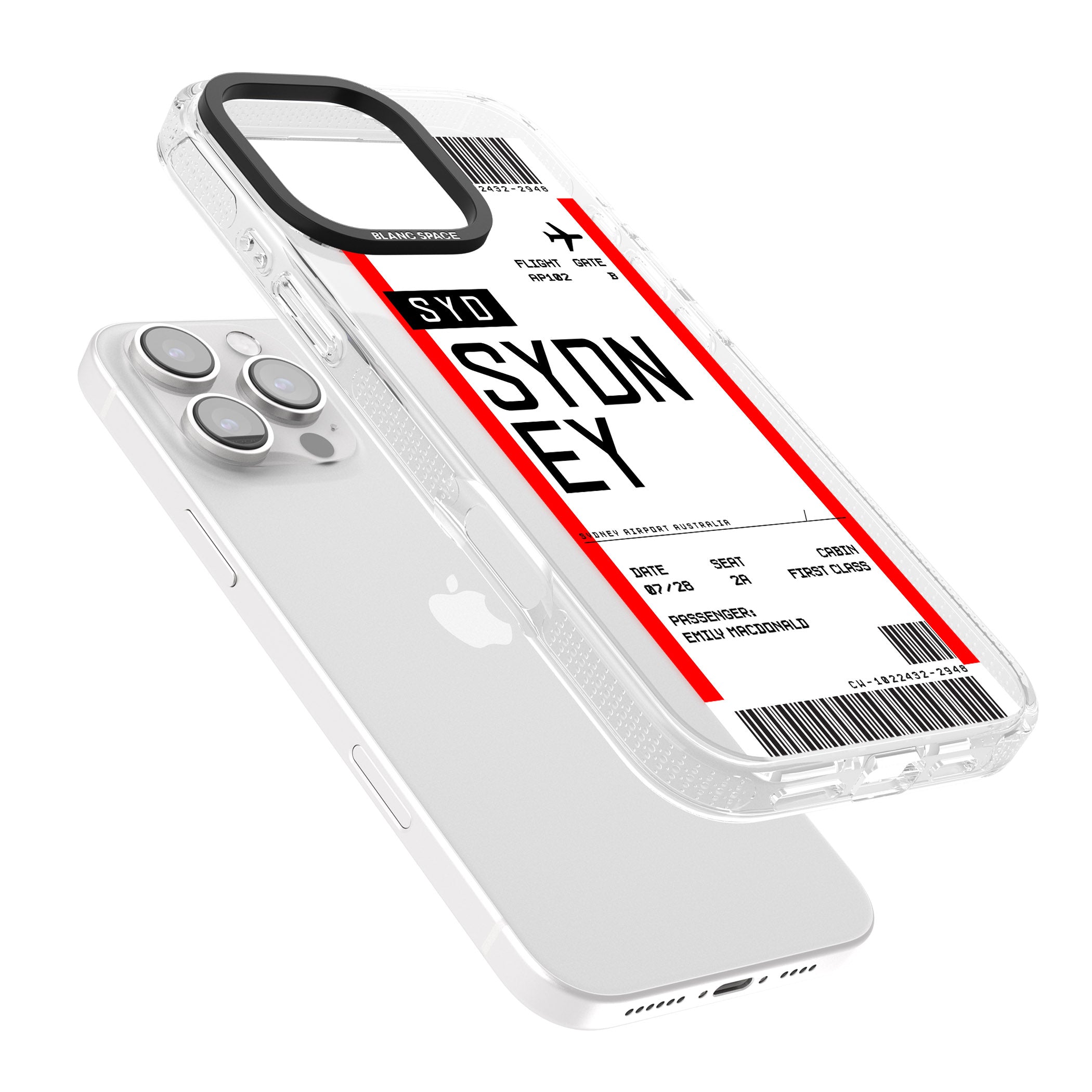 Personalised Sydney Boarding Pass iPhone 16 Pro Max / 16 Pro Clear Case Impact Air - Blanc Space