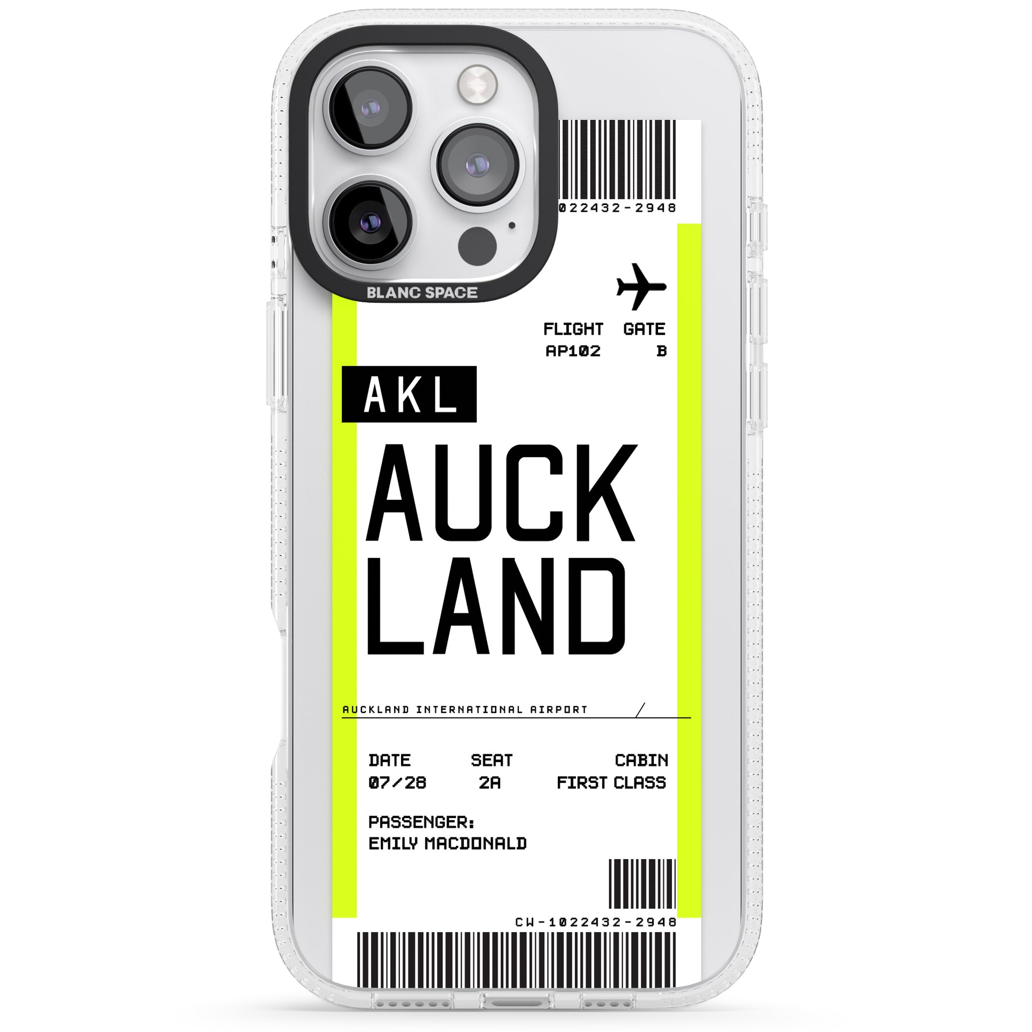 Personalised Auckland Boarding Pass iPhone 16 Pro Max / 16 Pro Clear Case Impact Air - Blanc Space