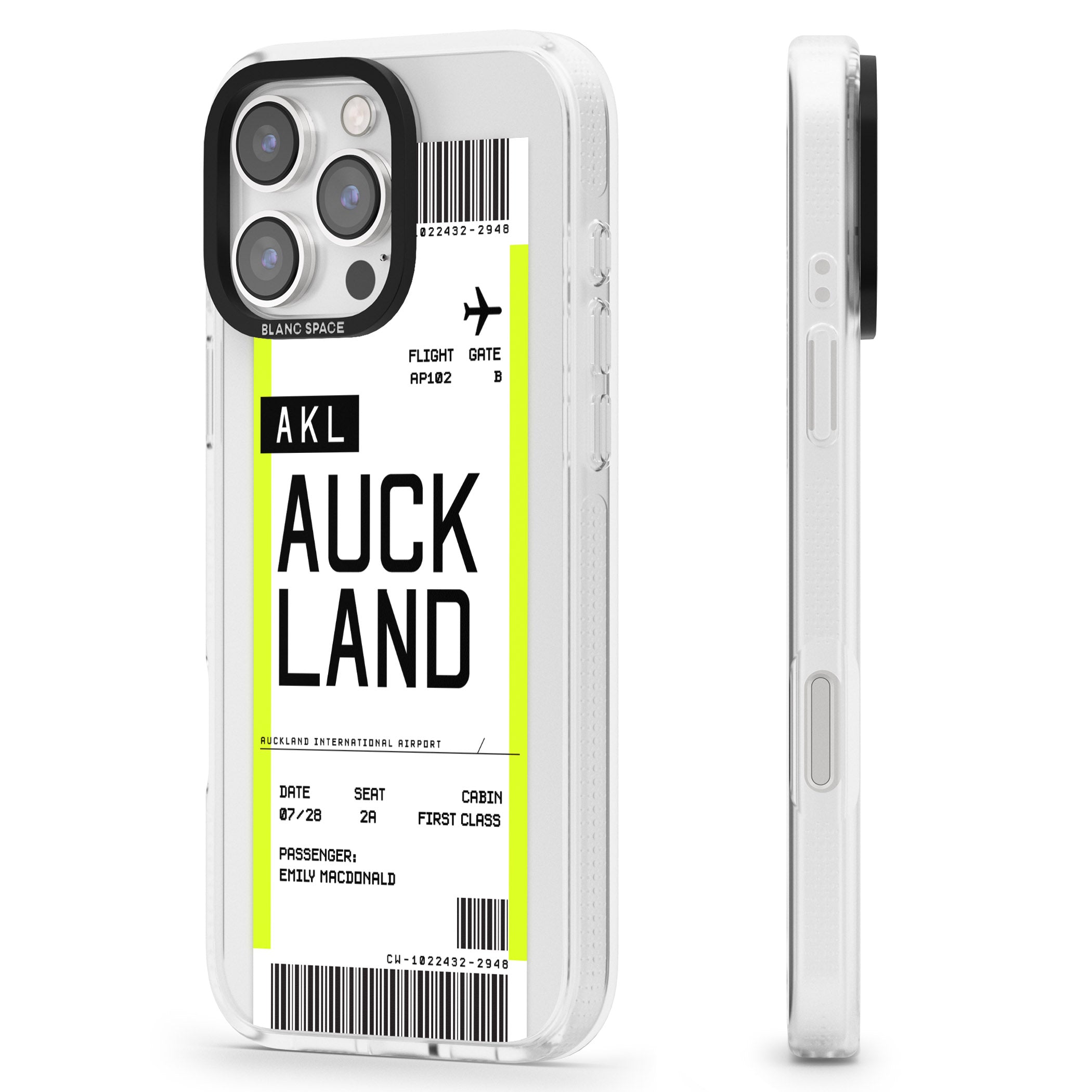 Personalised Auckland Boarding Pass iPhone 16 Pro Max / 16 Pro Clear Case Impact Air - Blanc Space