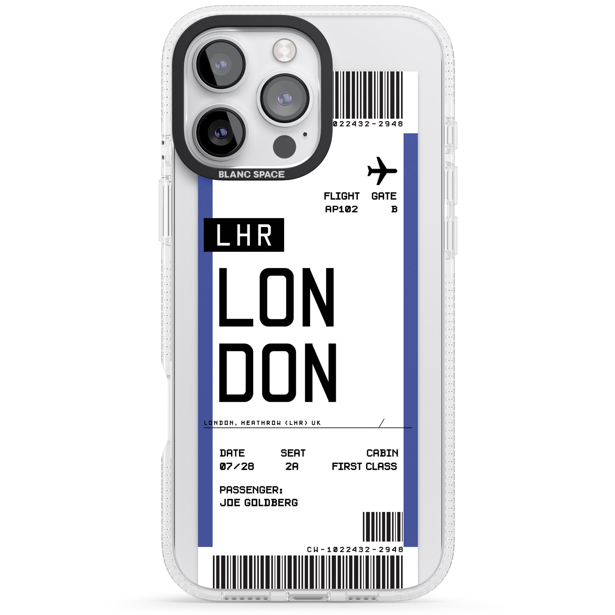 Personalised London Boarding Pass iPhone 16 Pro Max / 16 Pro Clear Case Impact Air - Blanc Space