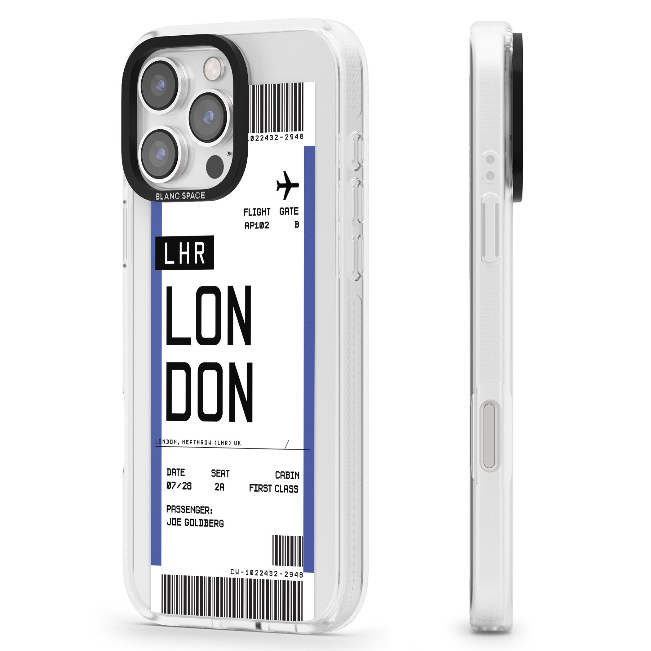 Personalised London Boarding Pass iPhone 16 Pro Max / 16 Pro Clear Case Impact Air - Blanc Space