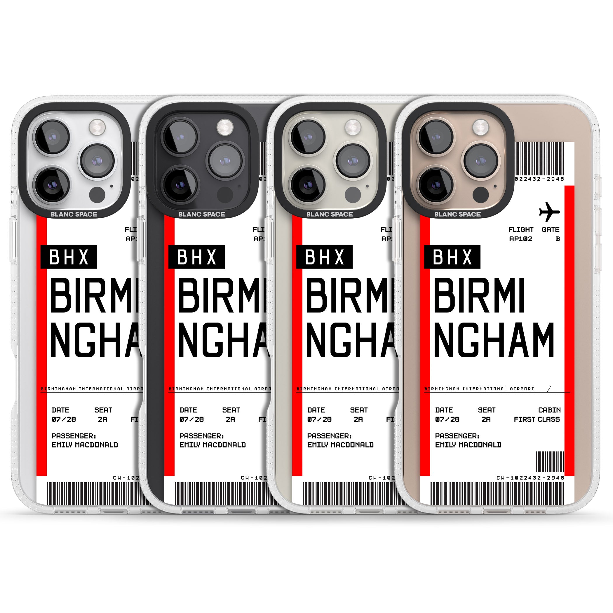 Personalised Birmingham Boarding Pass iPhone 16 Pro Max / 16 Pro Clear Case Impact Air - Blanc Space