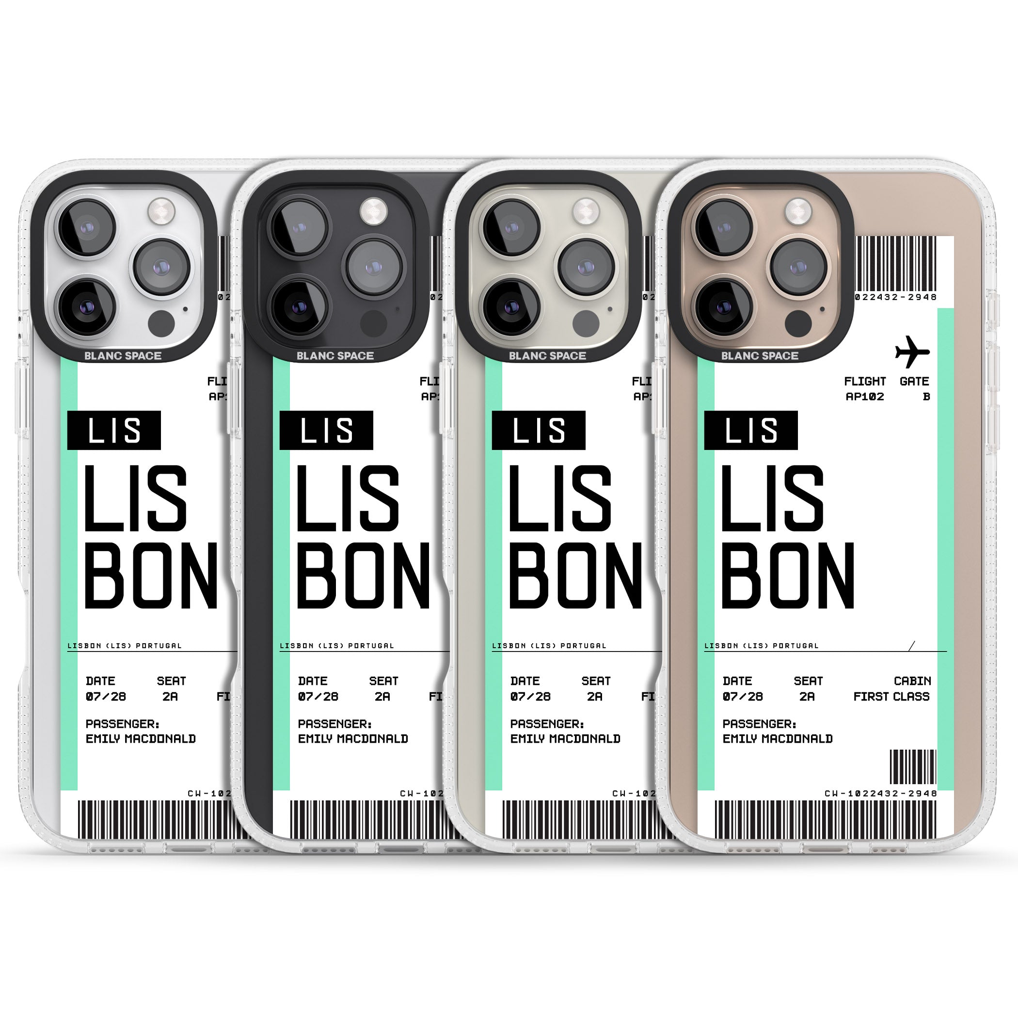 Personalised Lisbon Boarding Pass iPhone 16 Pro Max / 16 Pro Clear Case Impact Air - Blanc Space