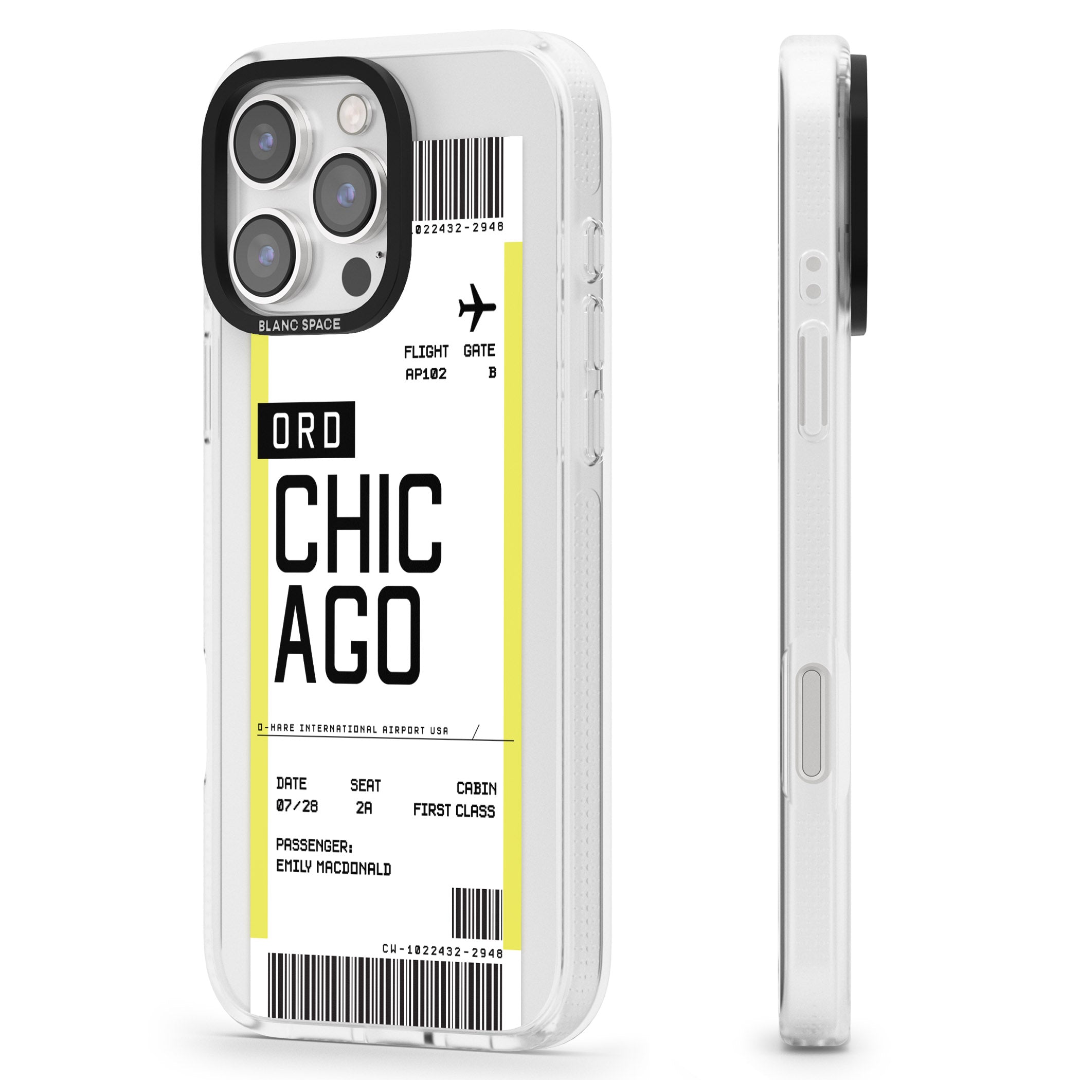 Personalised Chicago Boarding Pass iPhone 16 Pro Max / 16 Pro Clear Case Impact Air - Blanc Space