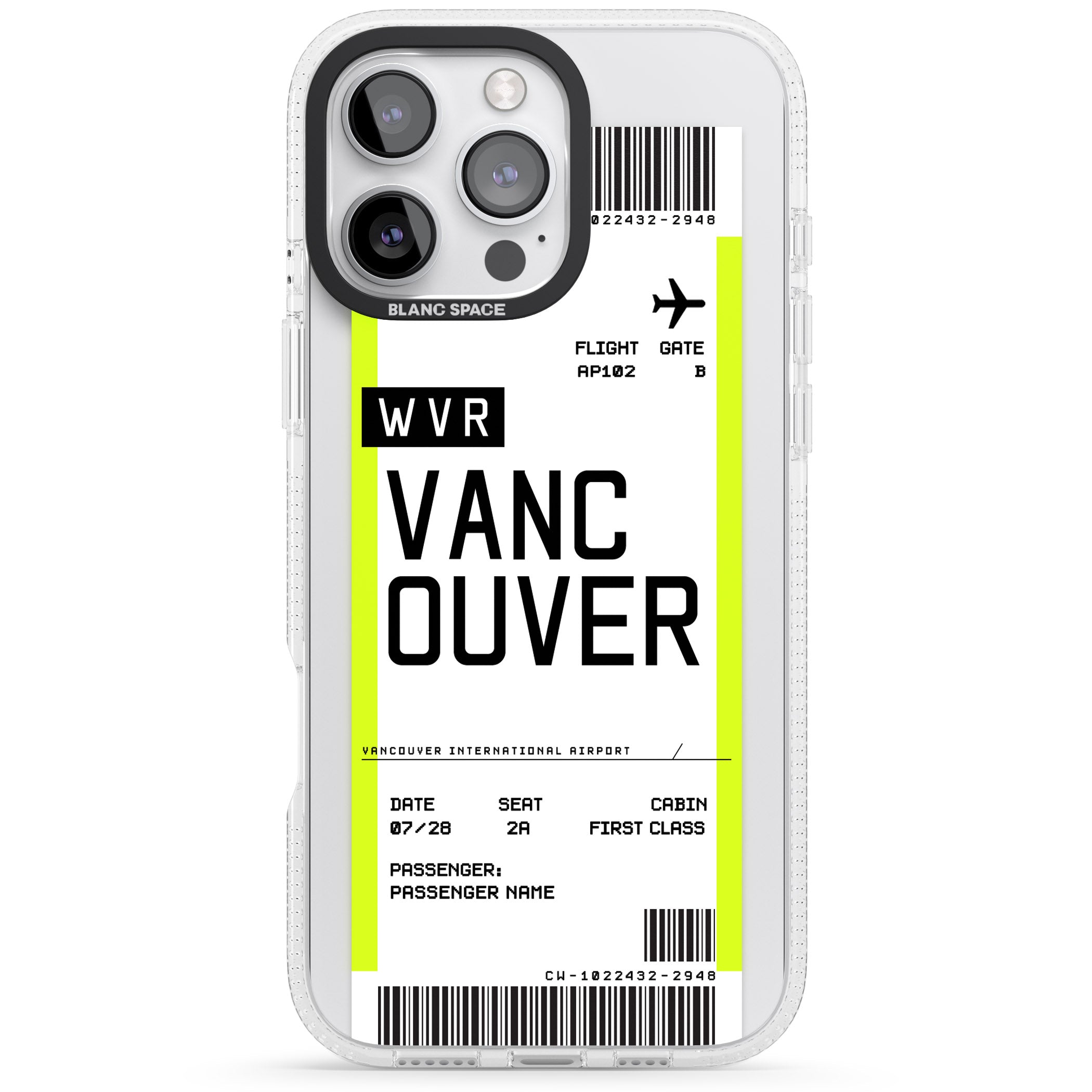 Personalised Vancouver Boarding Pass iPhone 16 Pro Max / 16 Pro Clear Case Impact Air - Blanc Space