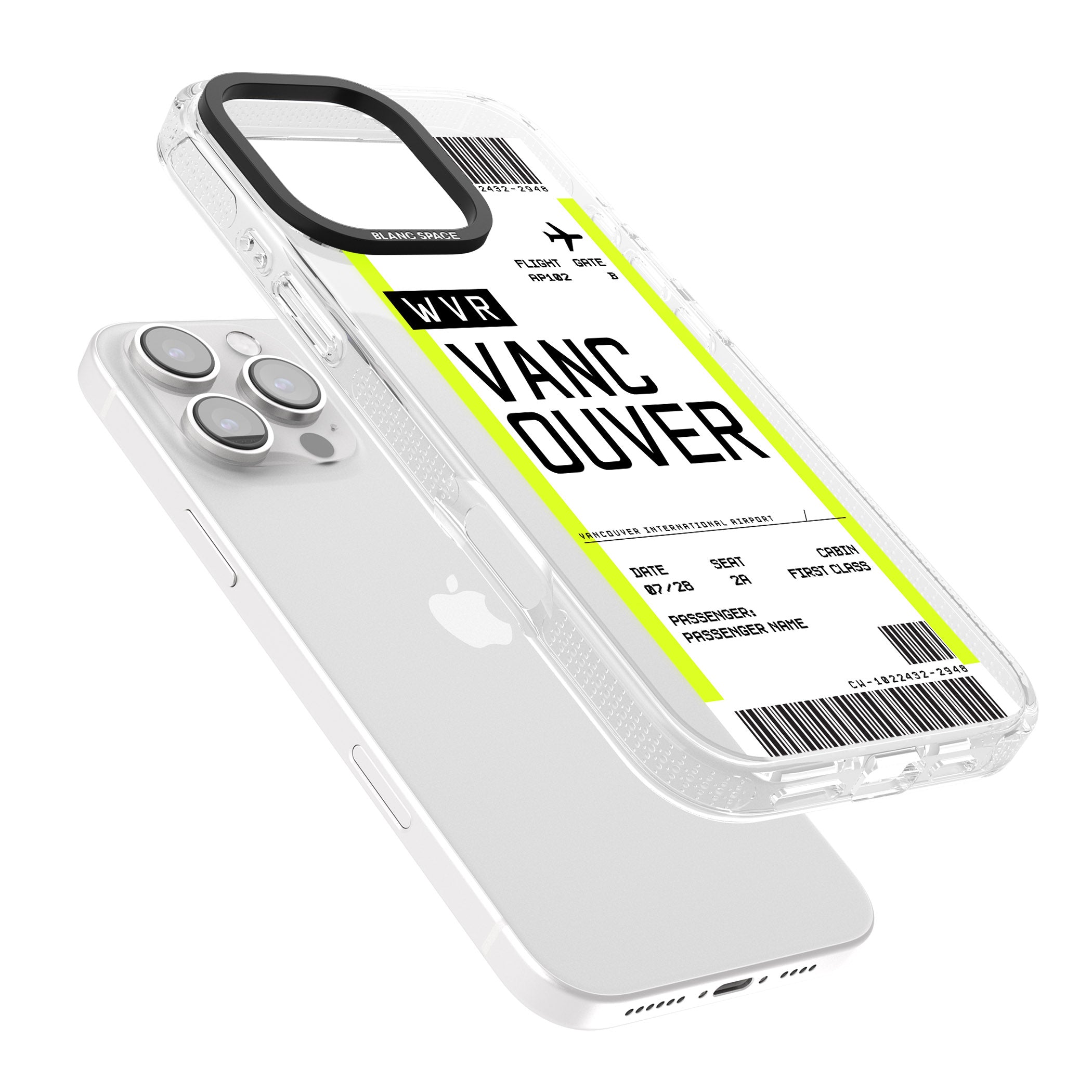 Personalised Vancouver Boarding Pass iPhone 16 Pro Max / 16 Pro Clear Case Impact Air - Blanc Space