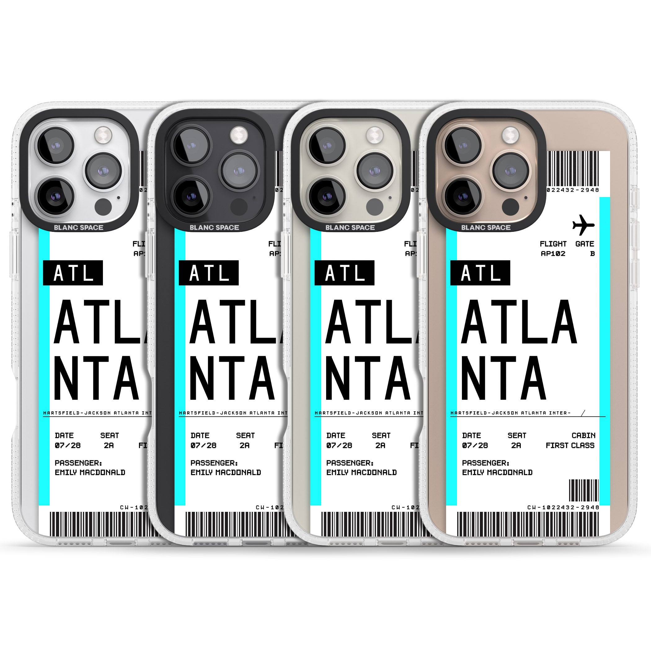 Personalised Atlanta Boarding Pass iPhone 16 Pro Max / 16 Pro Clear Case Impact Air - Blanc Space