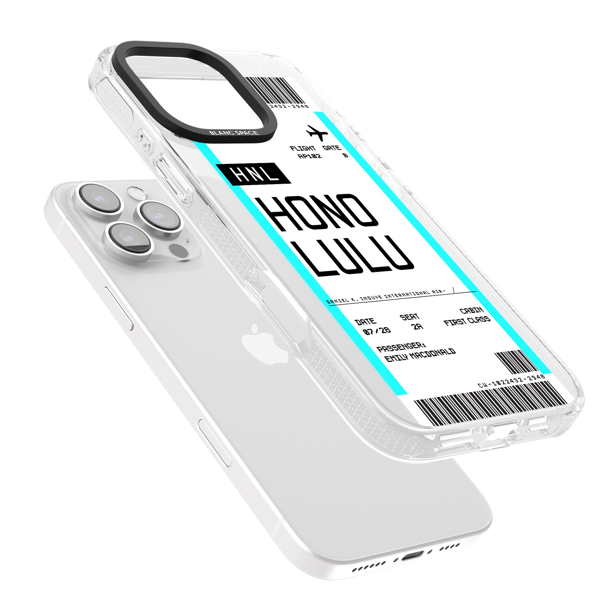 Personalised Honolulu Boarding Pass iPhone 16 Pro Max / 16 Pro Clear Case Impact Air - Blanc Space