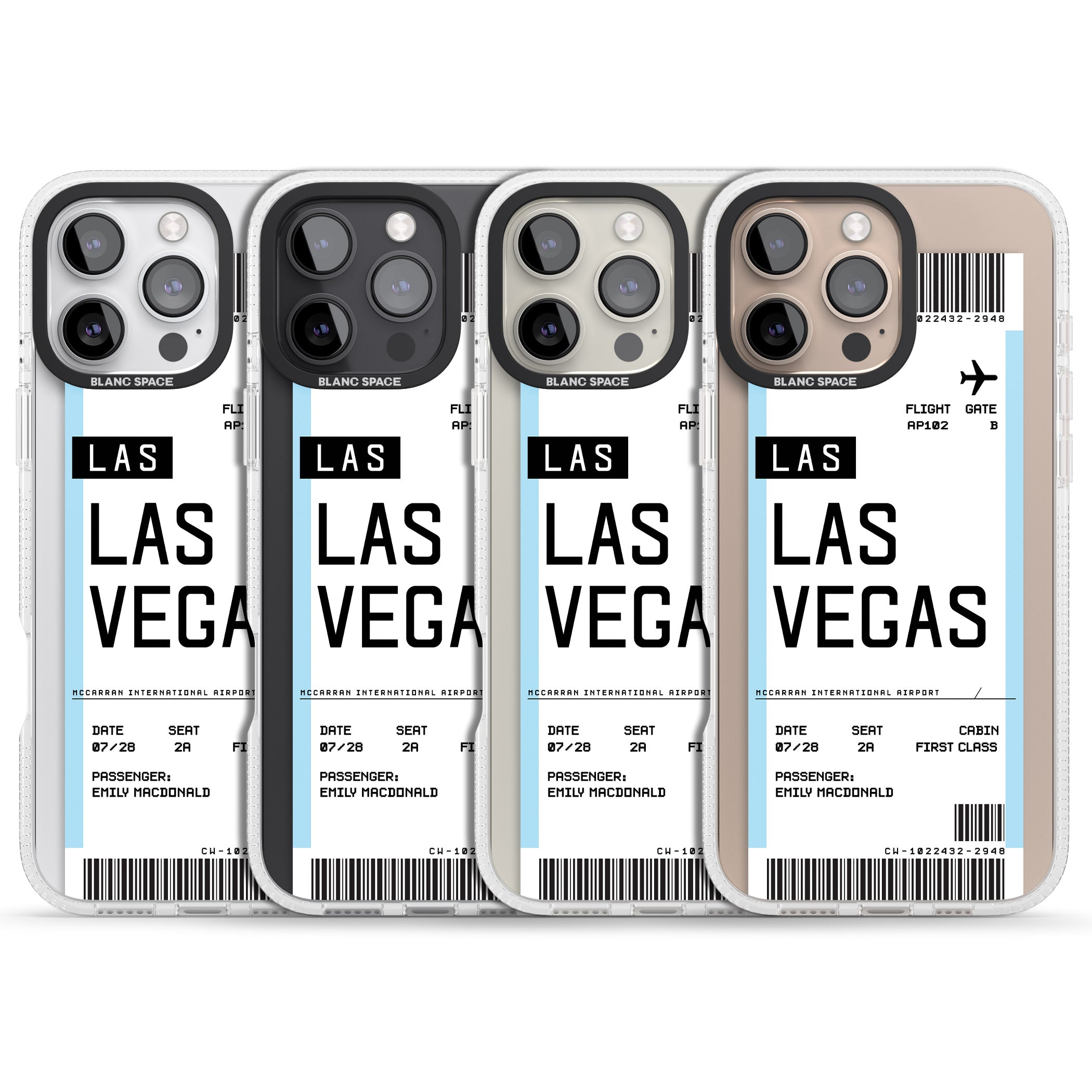 Personalised Las Vegas Boarding Pass iPhone 16 Pro Max / 16 Pro Clear Case Impact Air - Blanc Space