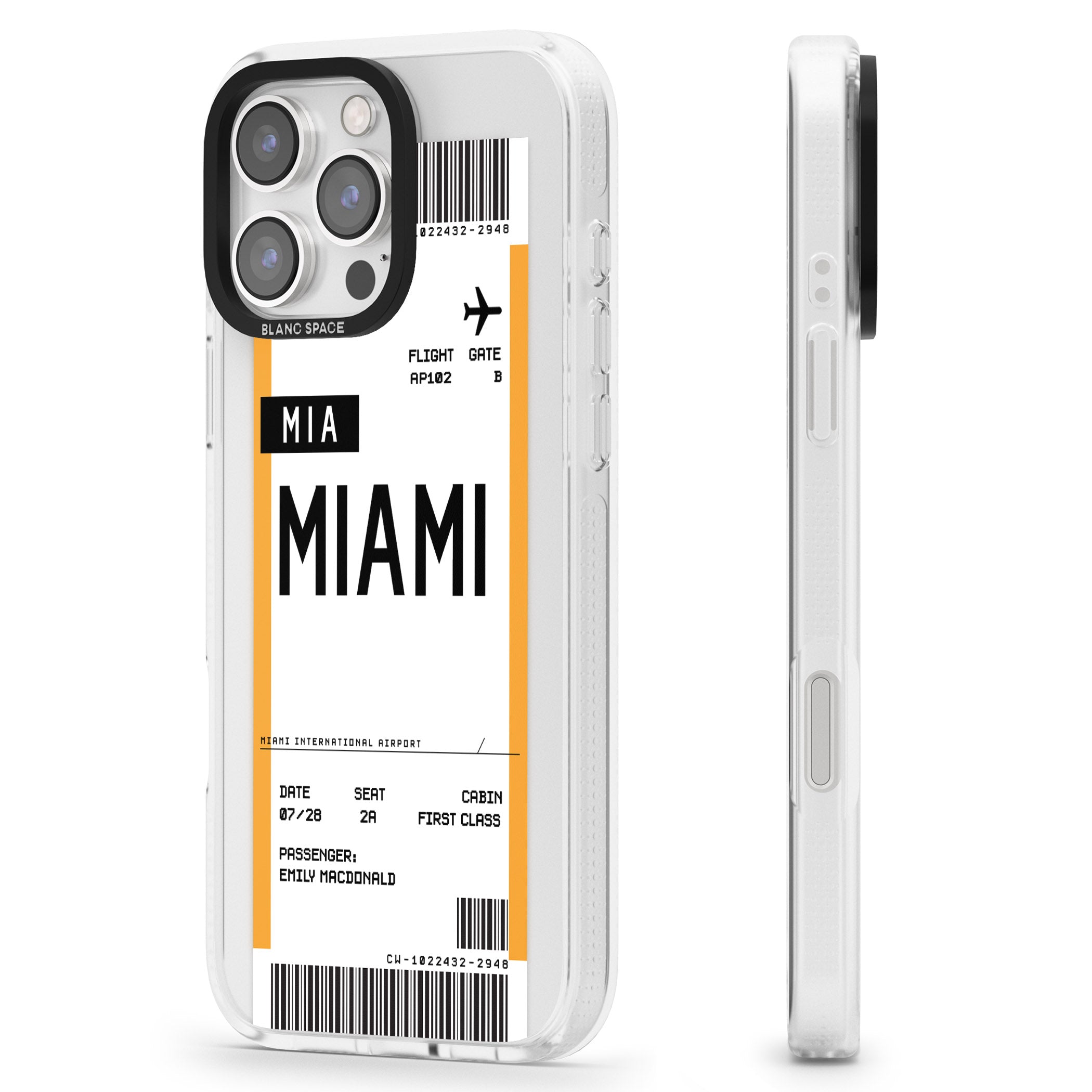 Personalised Miami Boarding Pass iPhone 16 Pro Max / 16 Pro Clear Case Impact Air - Blanc Space