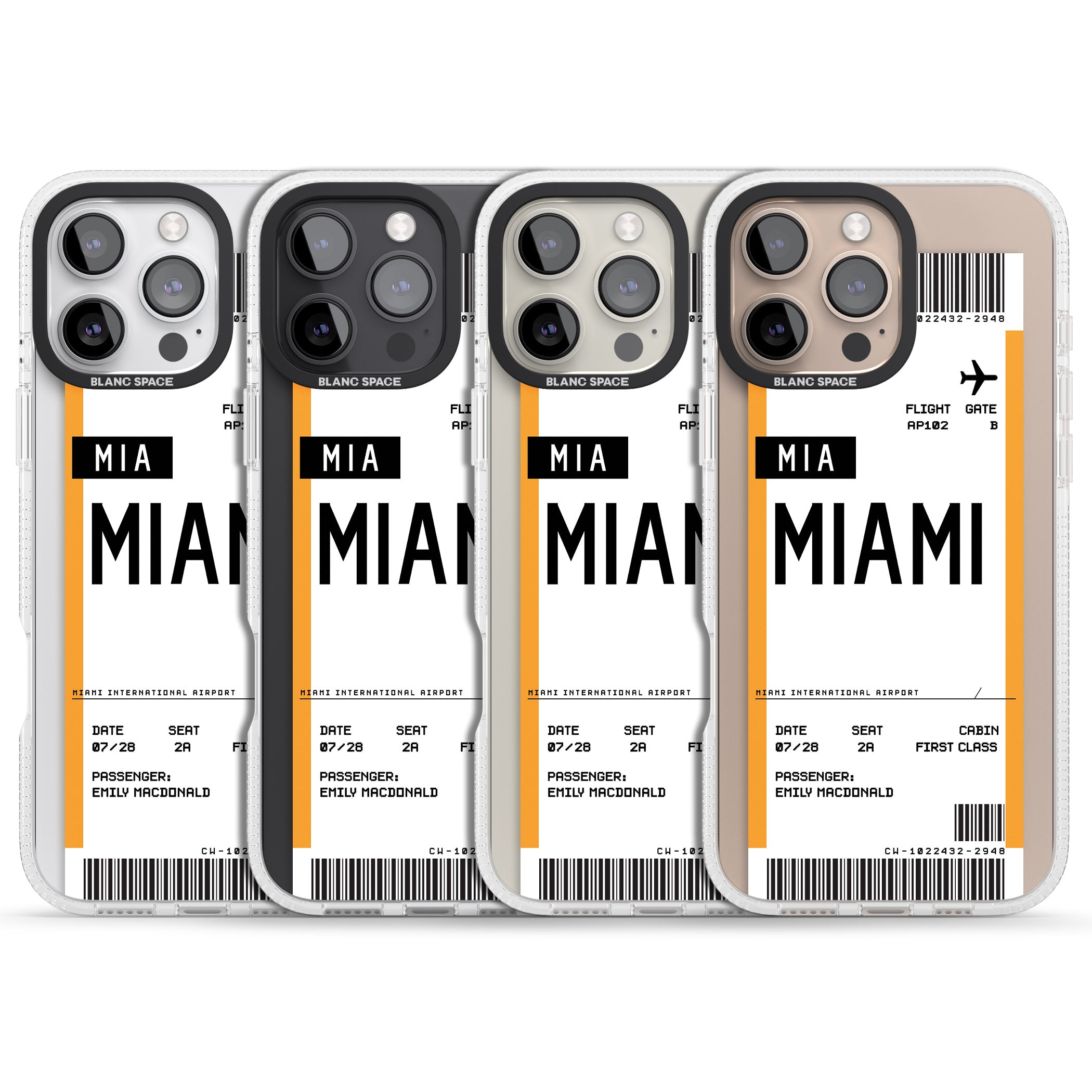 Personalised Miami Boarding Pass iPhone 16 Pro Max / 16 Pro Clear Case Impact Air - Blanc Space