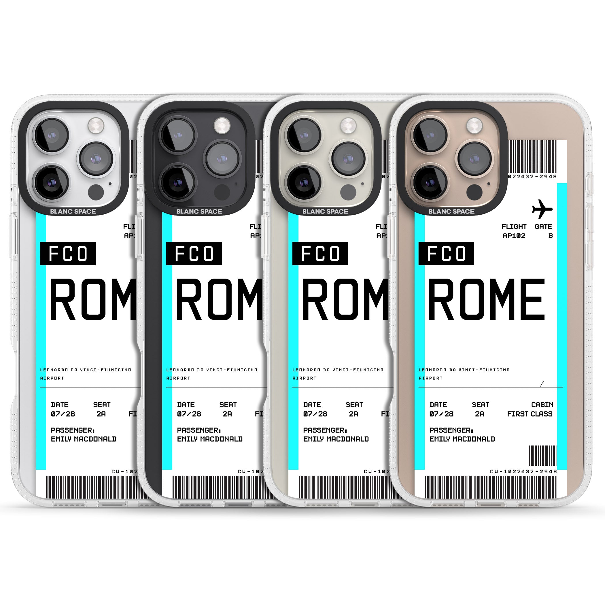 Personalised Rome Boarding Pass iPhone 16 Pro Max / 16 Pro Clear Case Impact Air - Blanc Space