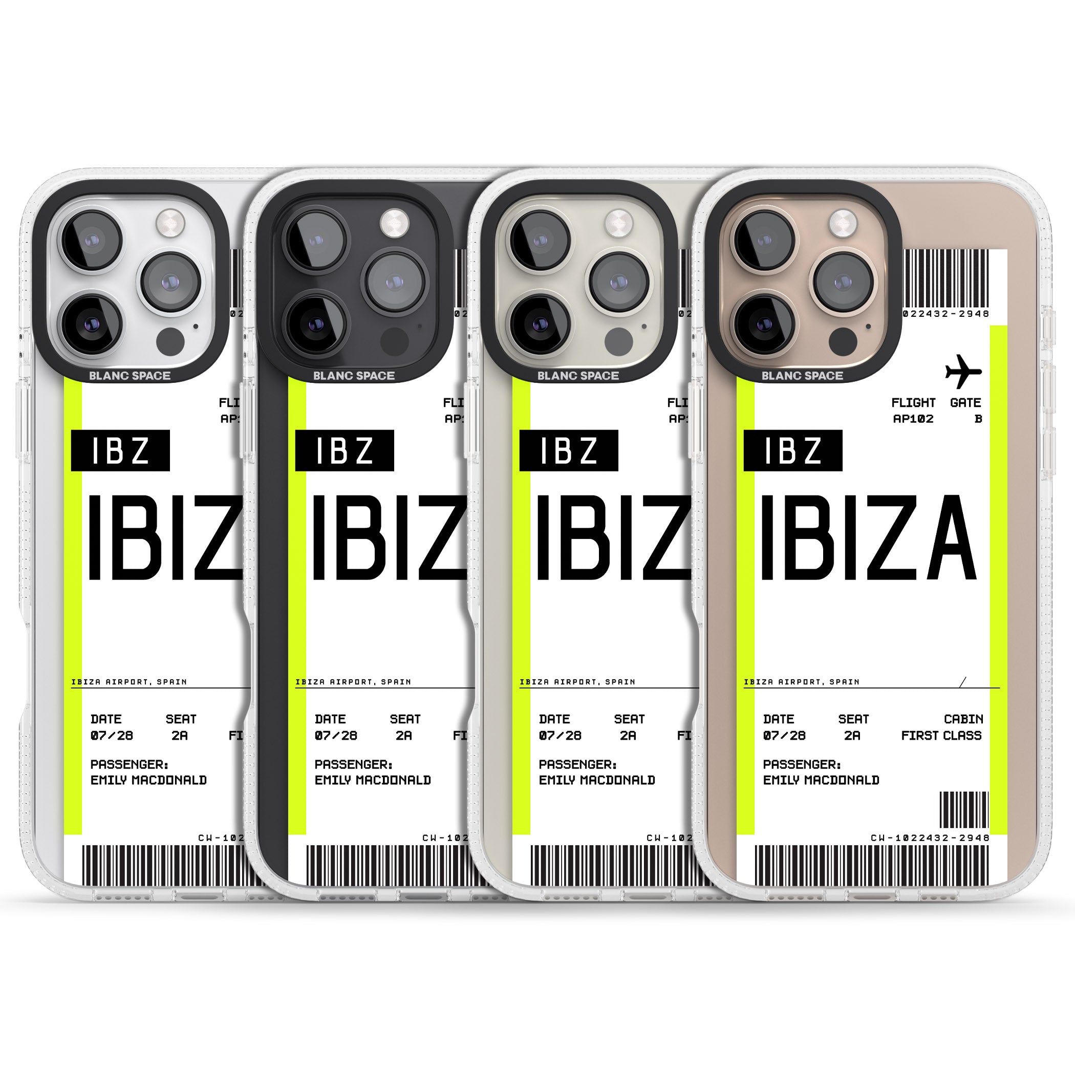 Personalised Ibiza Boarding Pass iPhone 16 Pro Max / 16 Pro Clear Case Impact Air - Blanc Space