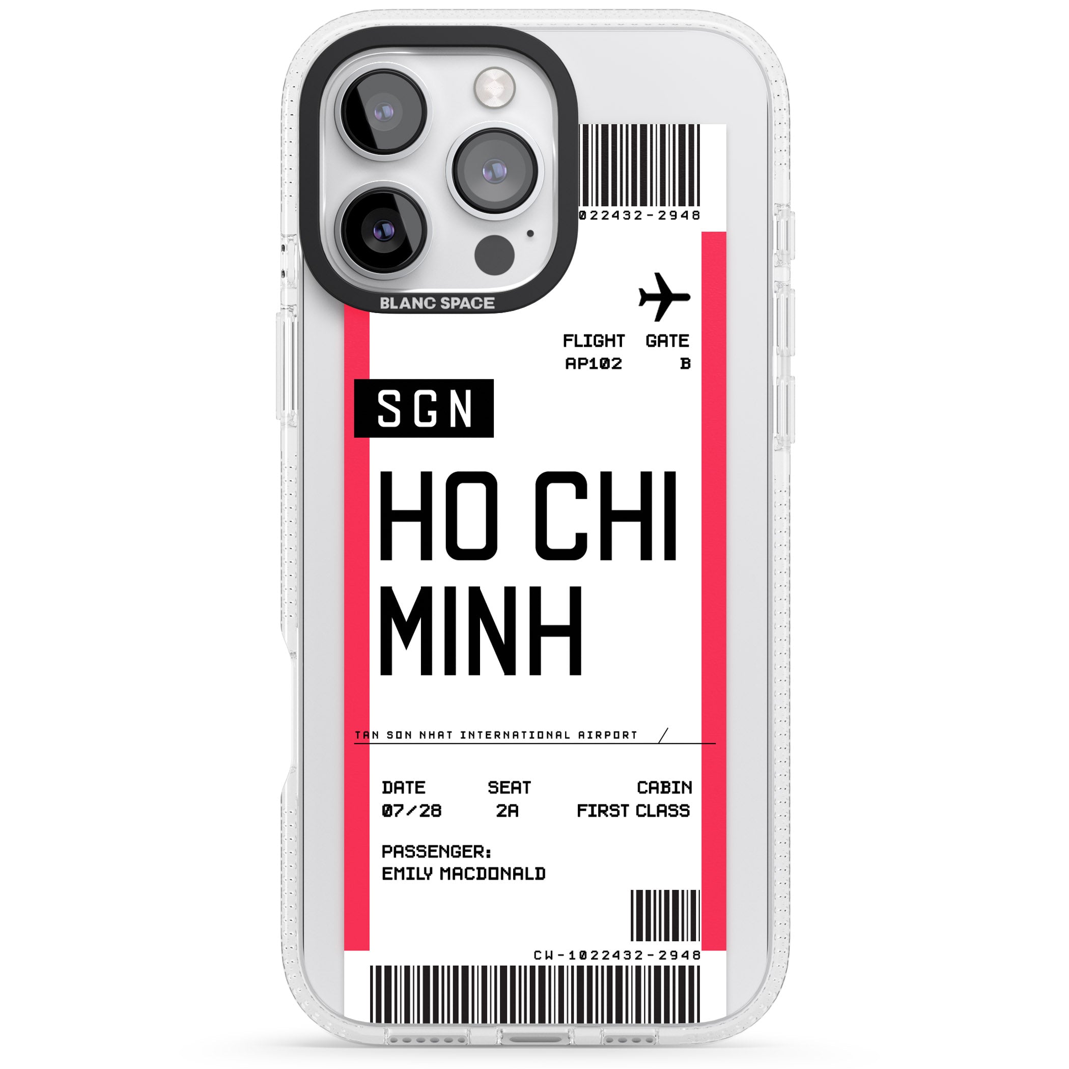 Personalised Ho Chi Minh City Boarding Pass iPhone 16 Pro Max / 16 Pro Clear Case Impact Air - Blanc Space