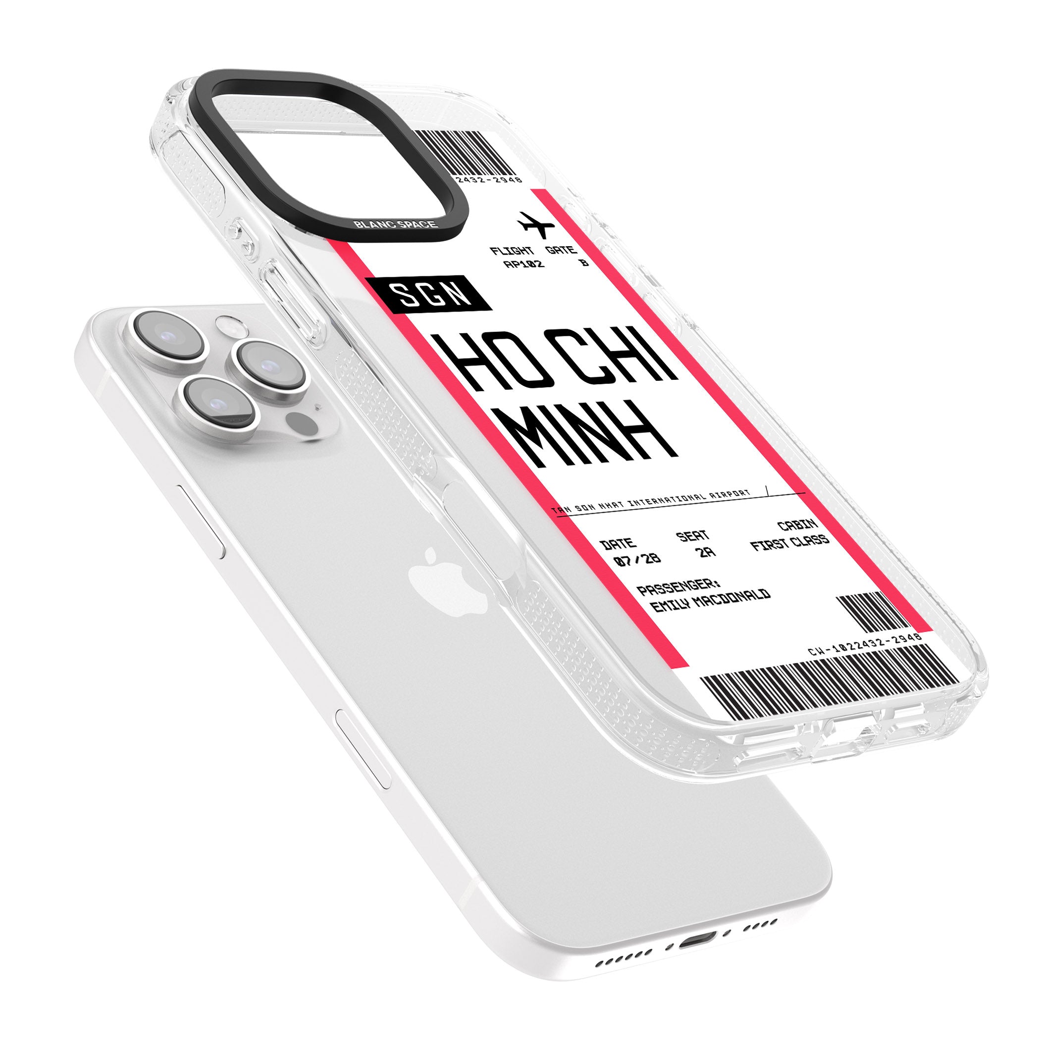 Personalised Ho Chi Minh City Boarding Pass iPhone 16 Pro Max / 16 Pro Clear Case Impact Air - Blanc Space