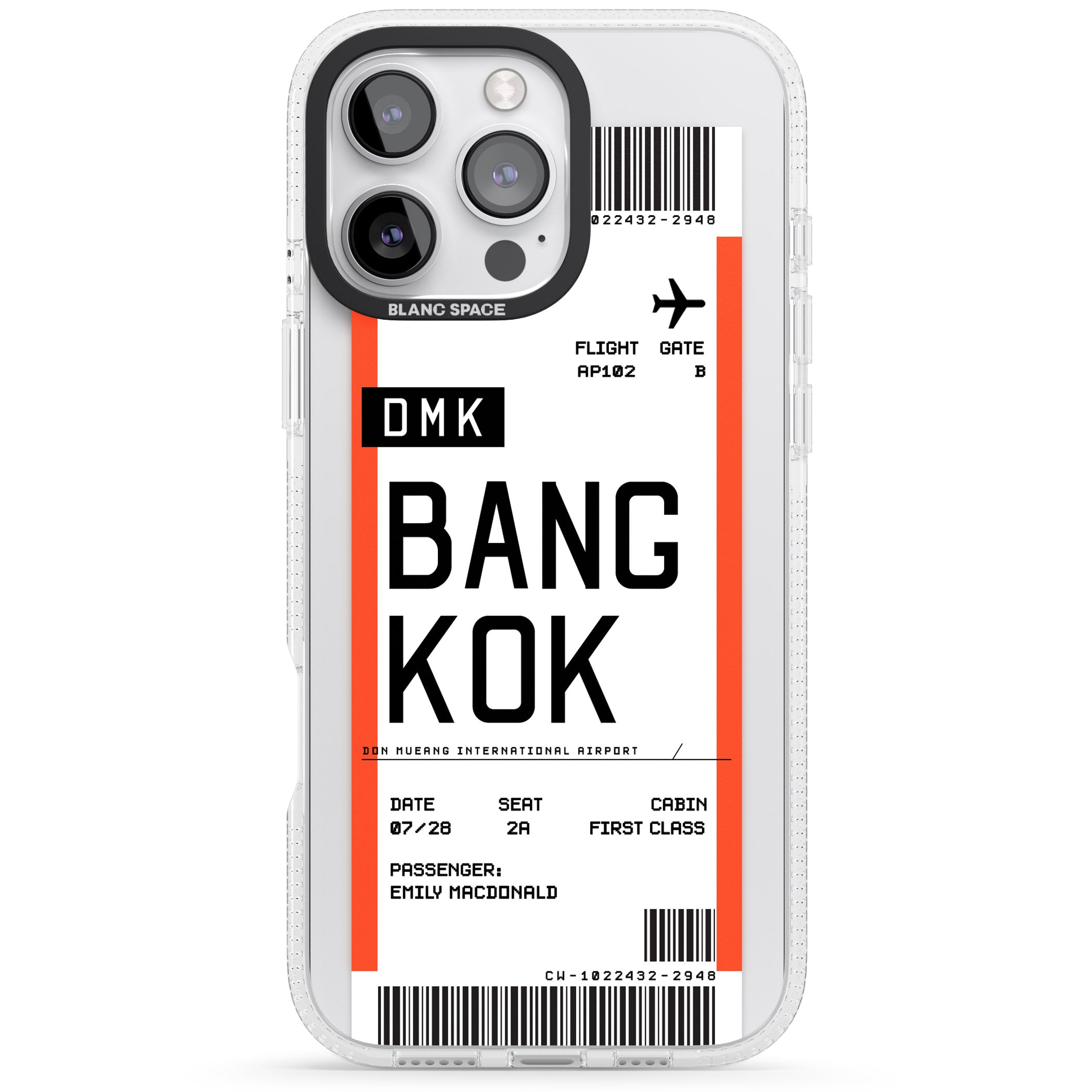 Personalised Bangkok Boarding Pass iPhone 16 Pro Max / 16 Pro Clear Case Impact Air - Blanc Space