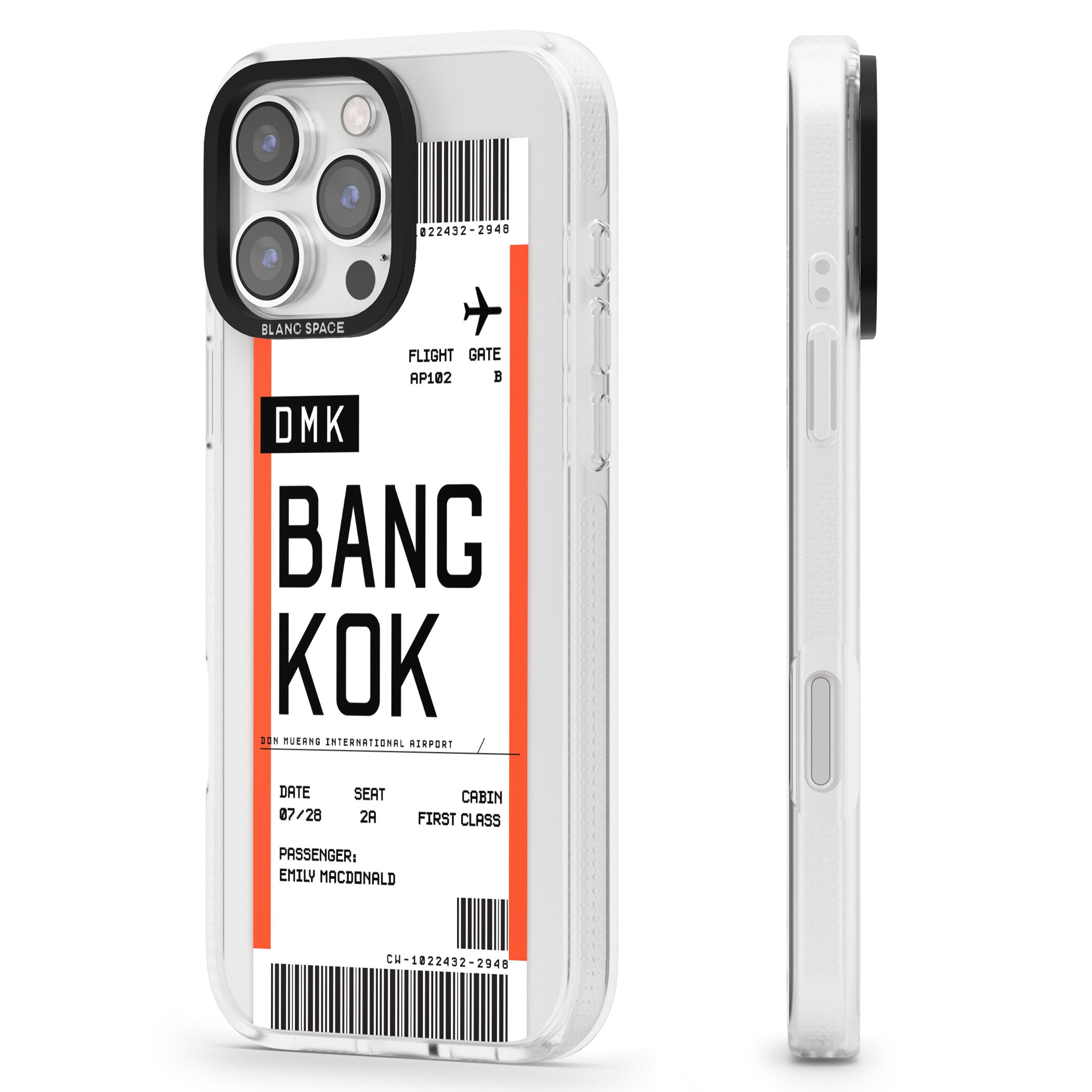 Personalised Bangkok Boarding Pass iPhone 16 Pro Max / 16 Pro Clear Case Impact Air - Blanc Space