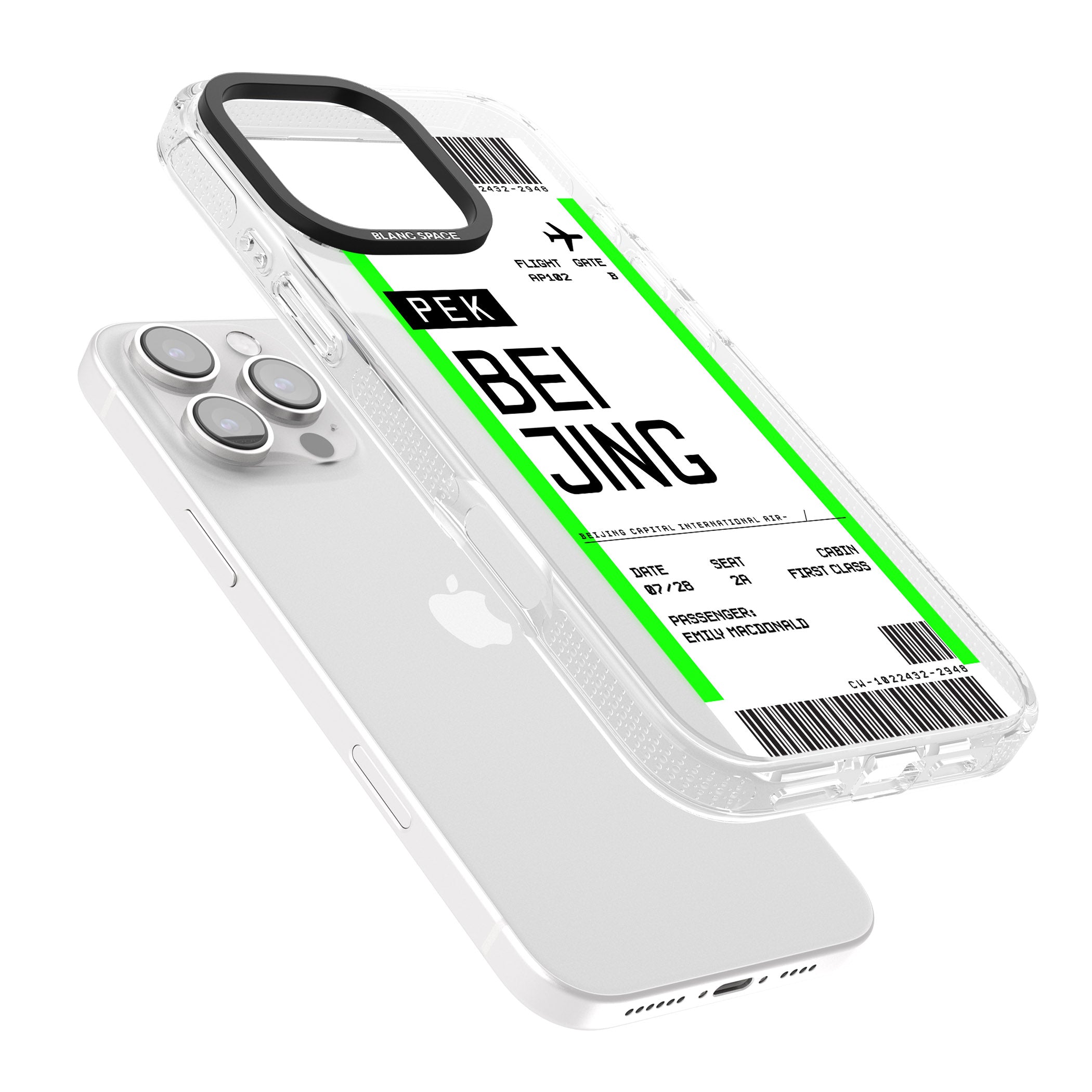 Personalised Beijing Boarding Pass iPhone 16 Pro Max / 16 Pro Clear Case Impact Air - Blanc Space