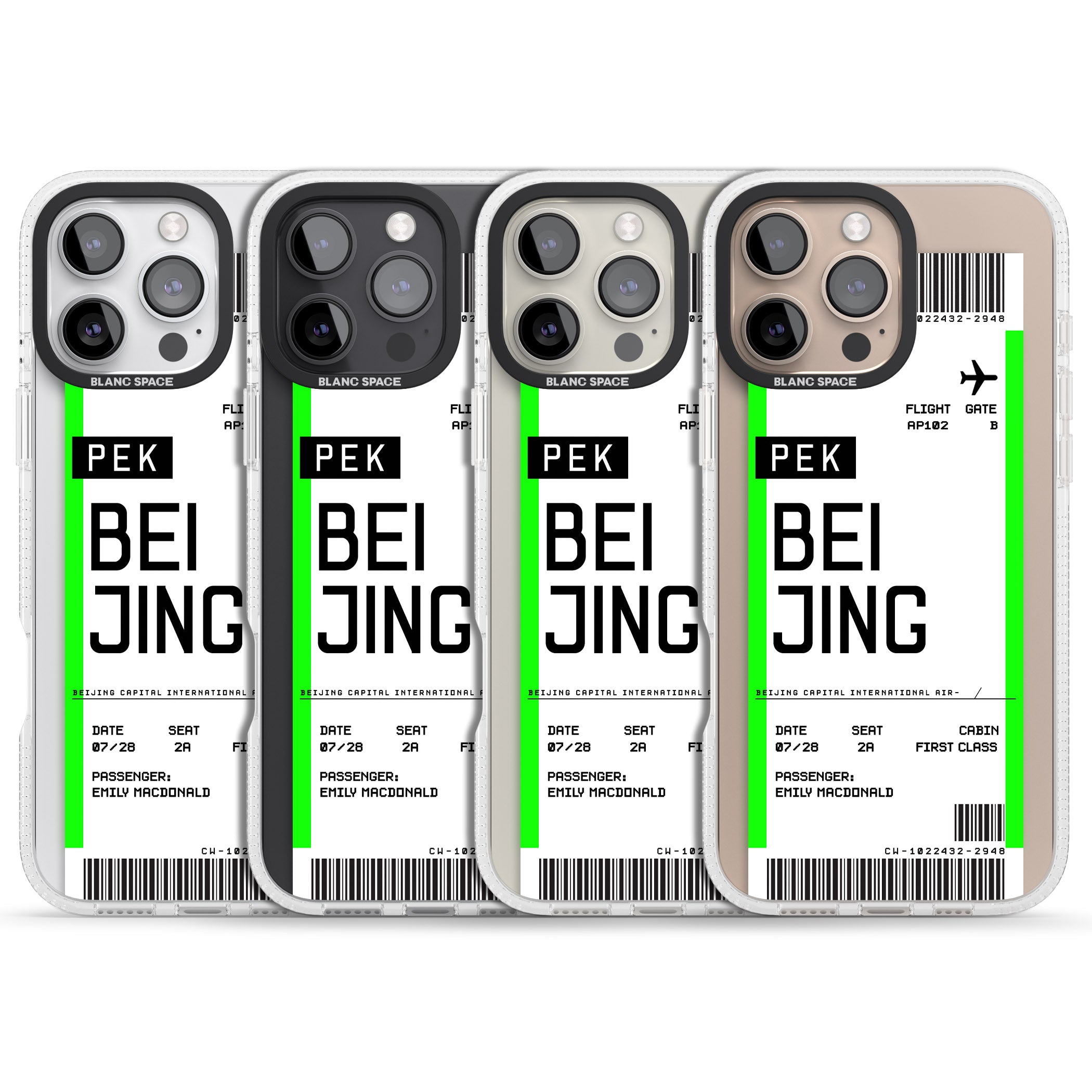 Personalised Beijing Boarding Pass iPhone 16 Pro Max / 16 Pro Clear Case Impact Air - Blanc Space