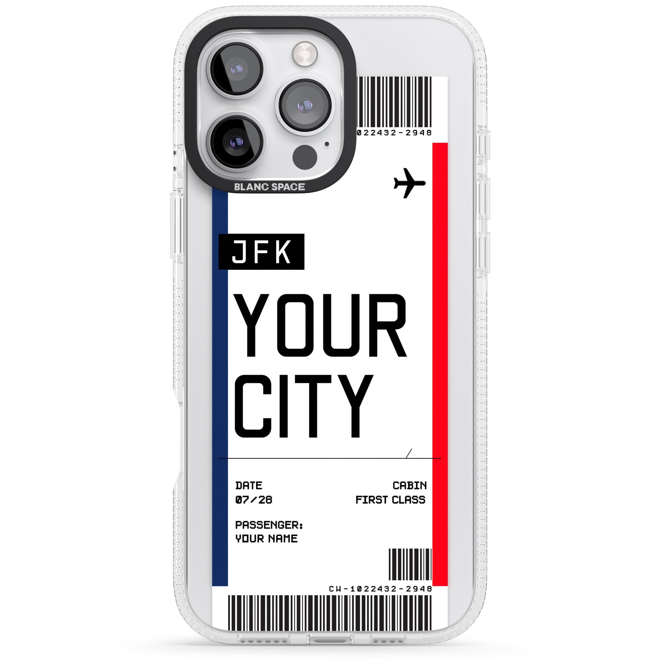 Personalised Create Your Own Boarding Pass Ticket iPhone 16 Pro Max / 16 Pro Clear Case Impact Air - Blanc Space