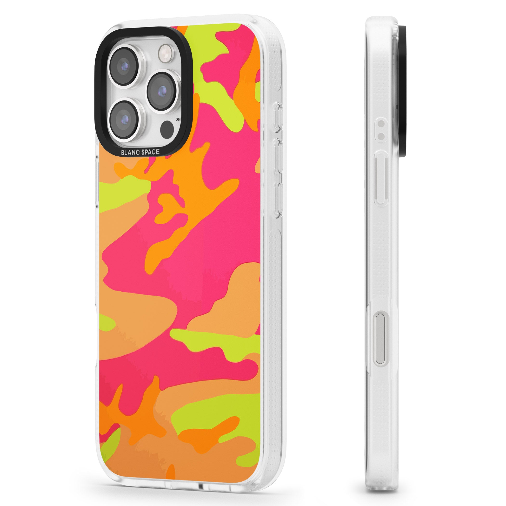 Neon Camo iPhone 16 Pro Max / 16 Pro Clear Case Impact Air - Blanc Space