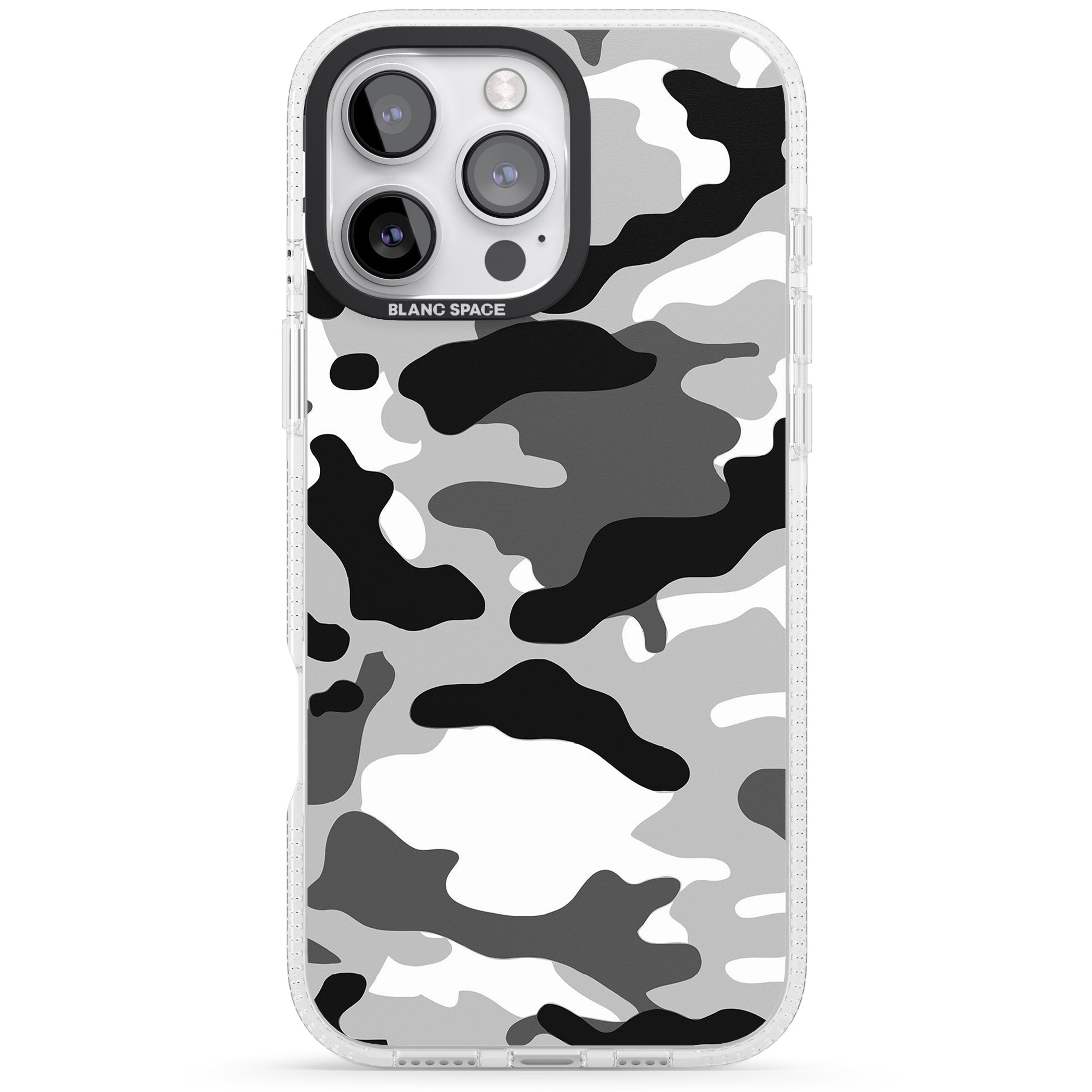 Grey Black Urban Camo iPhone 16 Pro Max / 16 Pro Clear Case Impact Air - Blanc Space