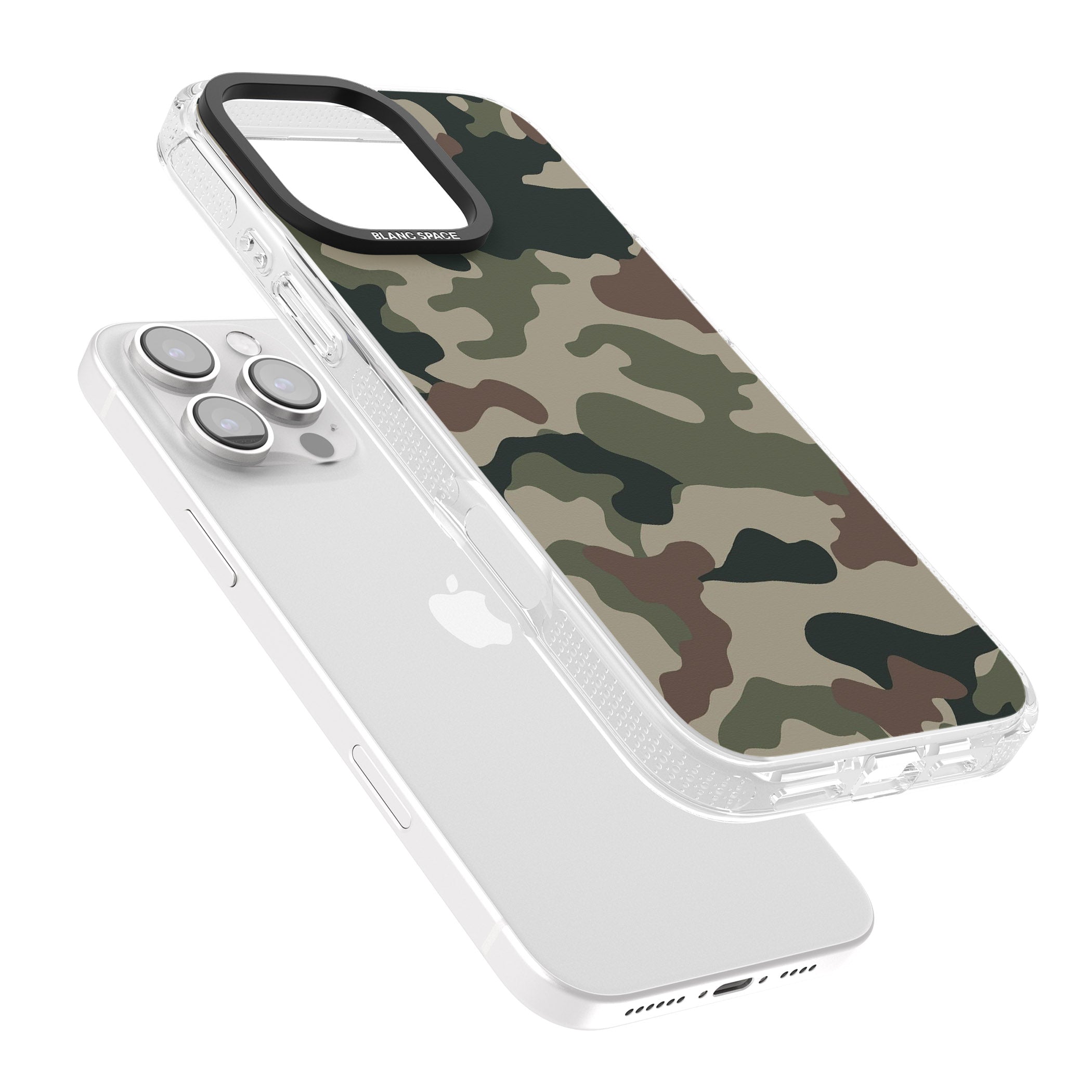 Woodland British Camo iPhone 16 Pro Max / 16 Pro Clear Case Impact Air - Blanc Space