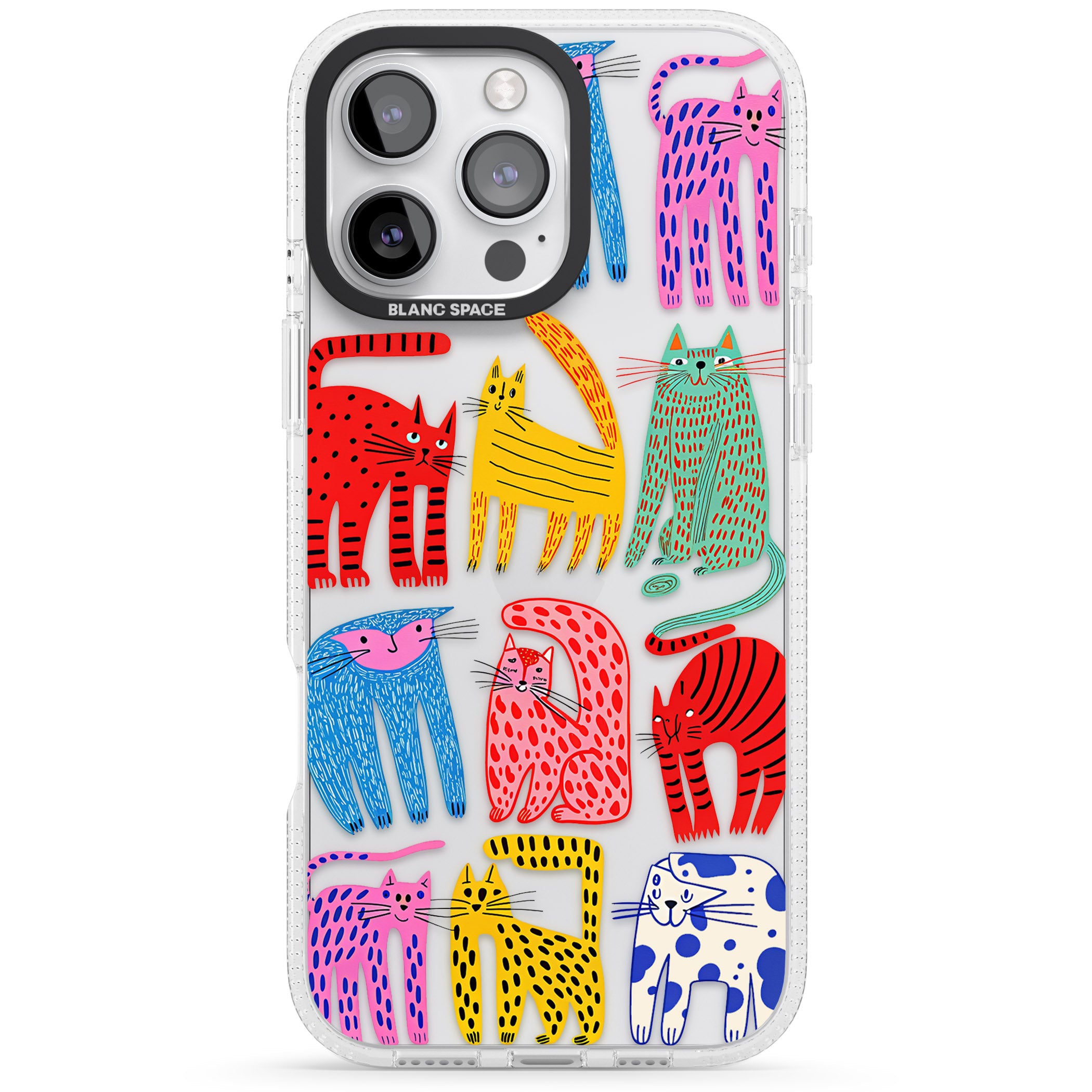 Abstract Colourful Cats iPhone 16 Pro Max / 16 Pro Clear Case Impact Air - Blanc Space